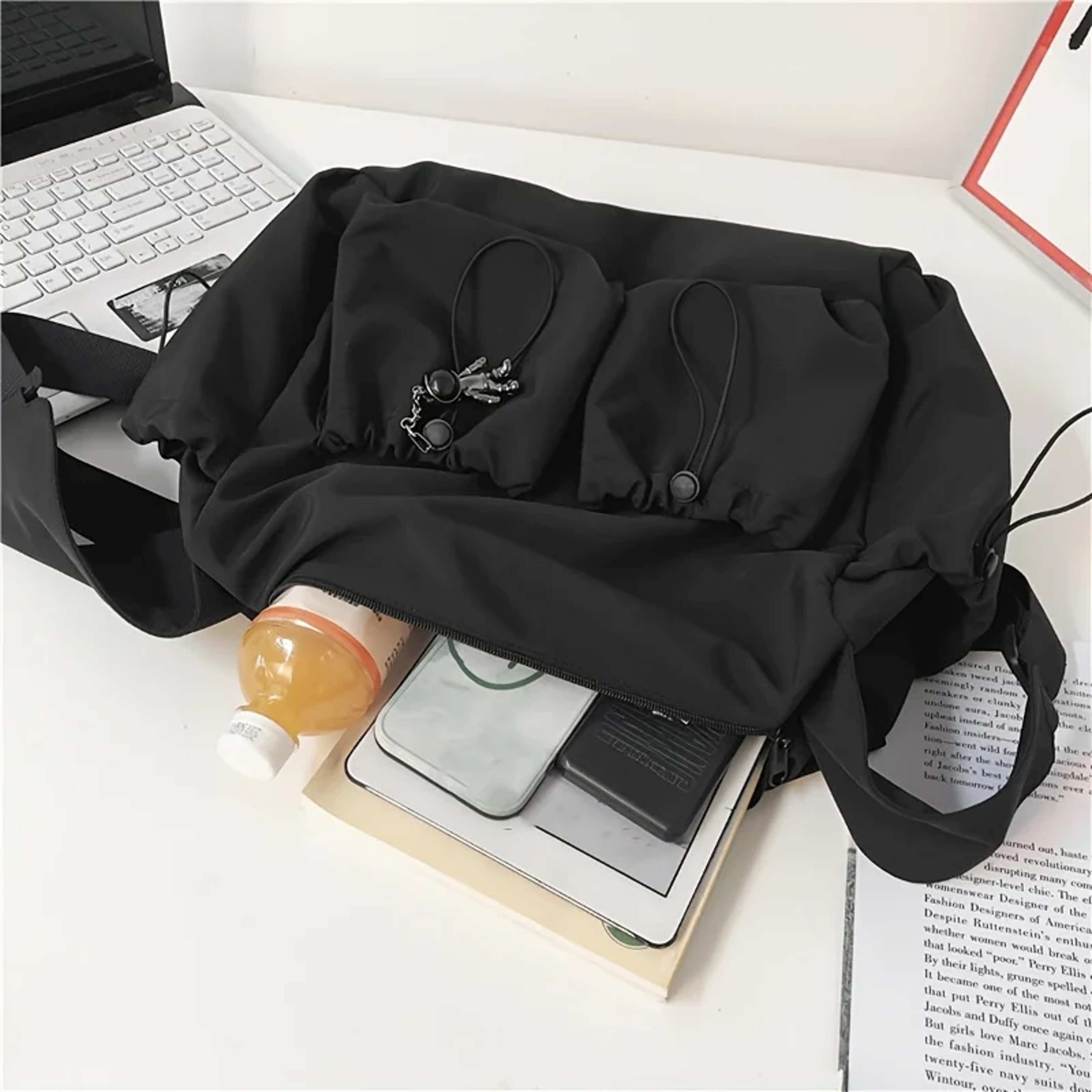 Urban Chic Crossbody Bag With Drawstring Accent Spacious Shoulder Bag With Secure Zipper 3