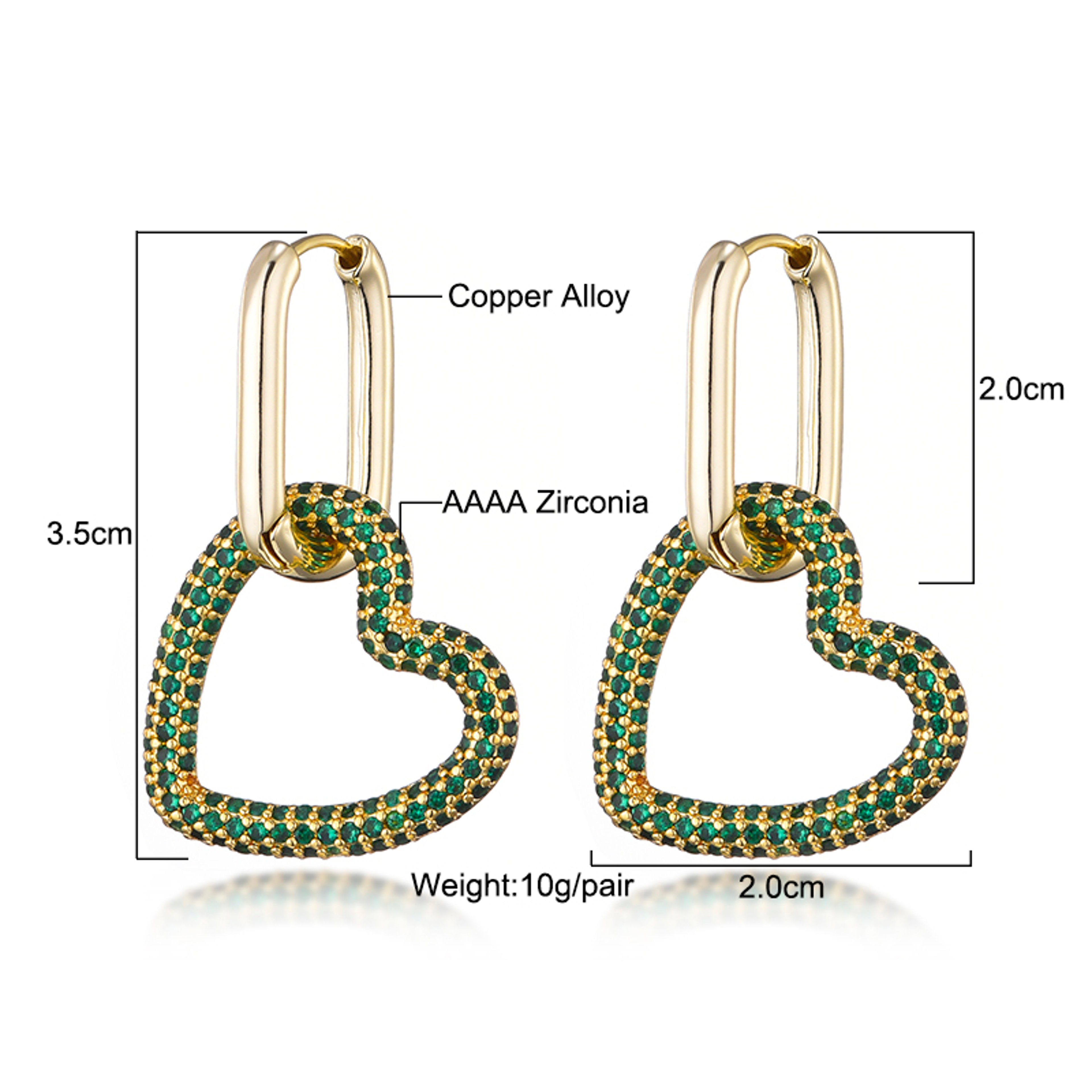Elegant Heart Charm Hoop Earrings with Zircon Crystals – view 5