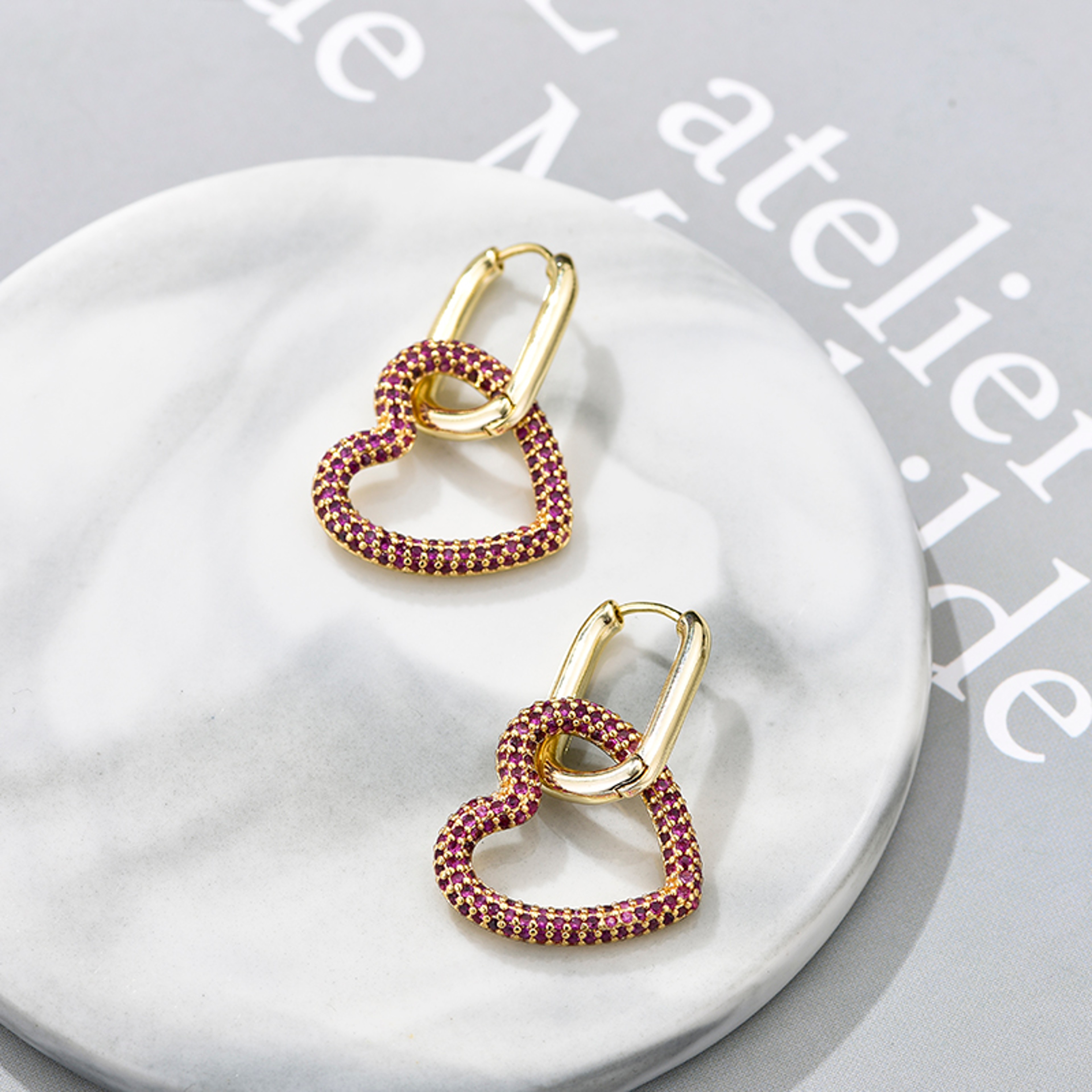 Elegant Heart Charm Hoop Earrings with Zircon Crystals – view 8