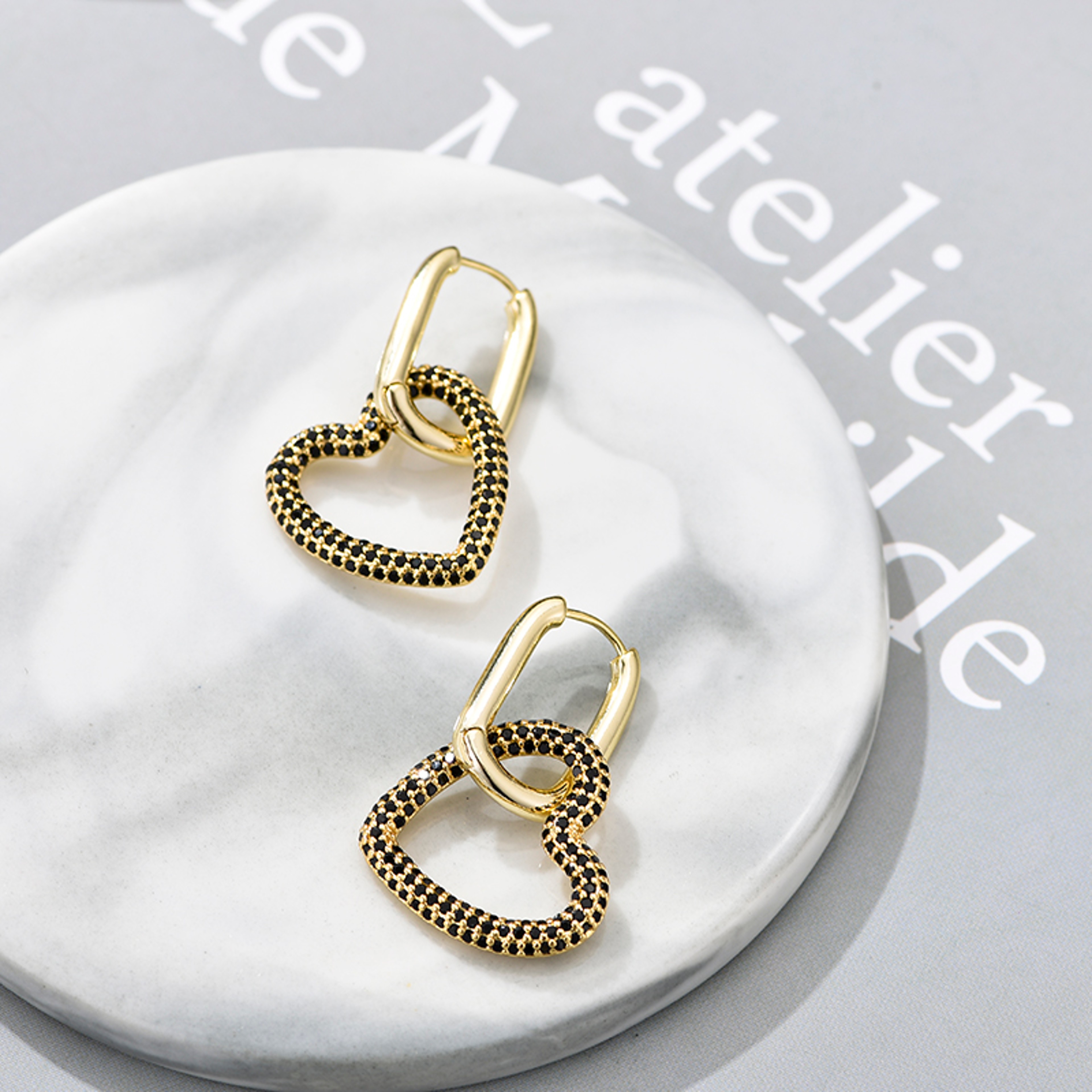 Elegant Heart Charm Hoop Earrings with Zircon Crystals – view 9