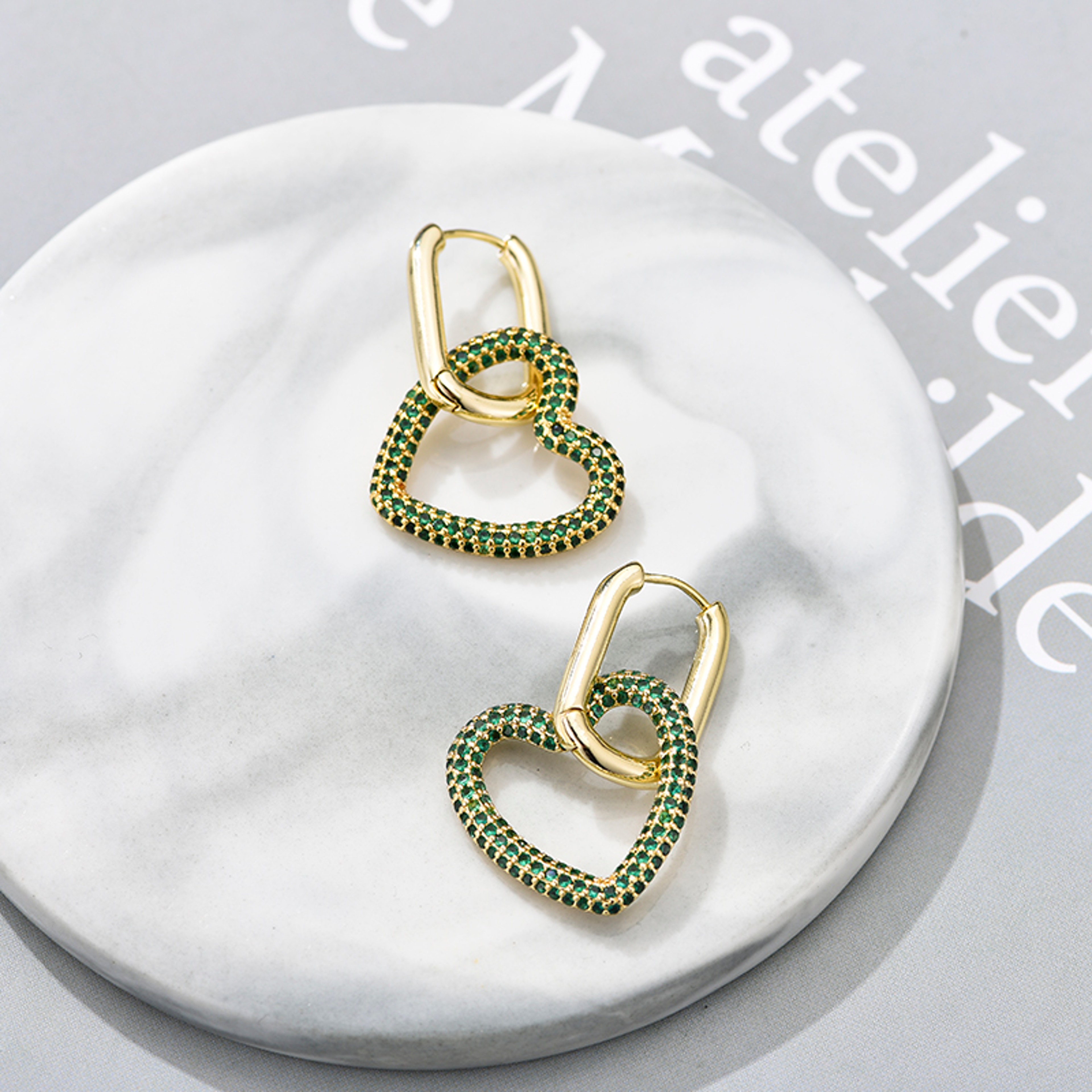 Elegant Heart Charm Hoop Earrings with Zircon Crystals – view 11