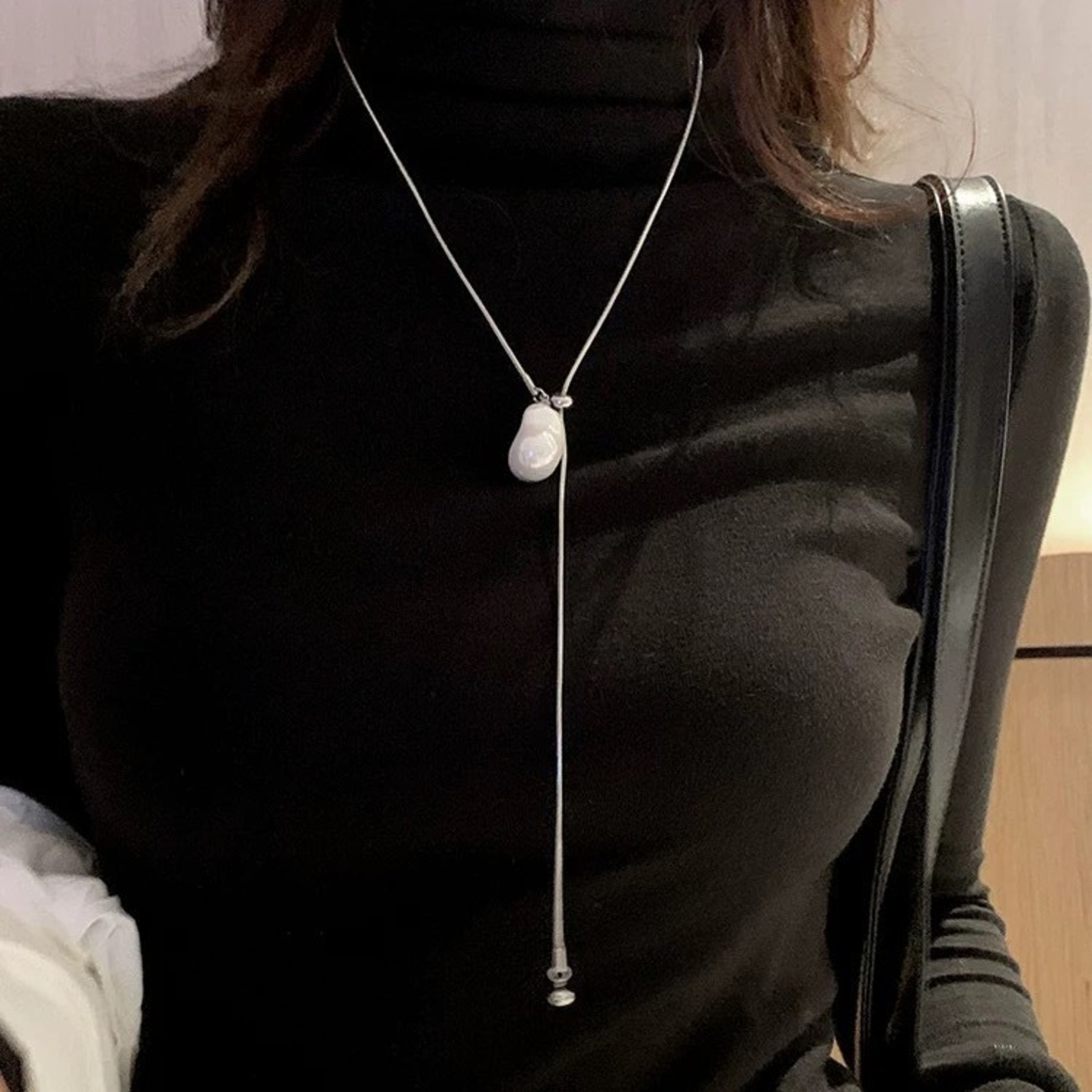Baroque Pearl Stainless Steel Long Necklace Adjustable Chain Jewelry for Women – view 5