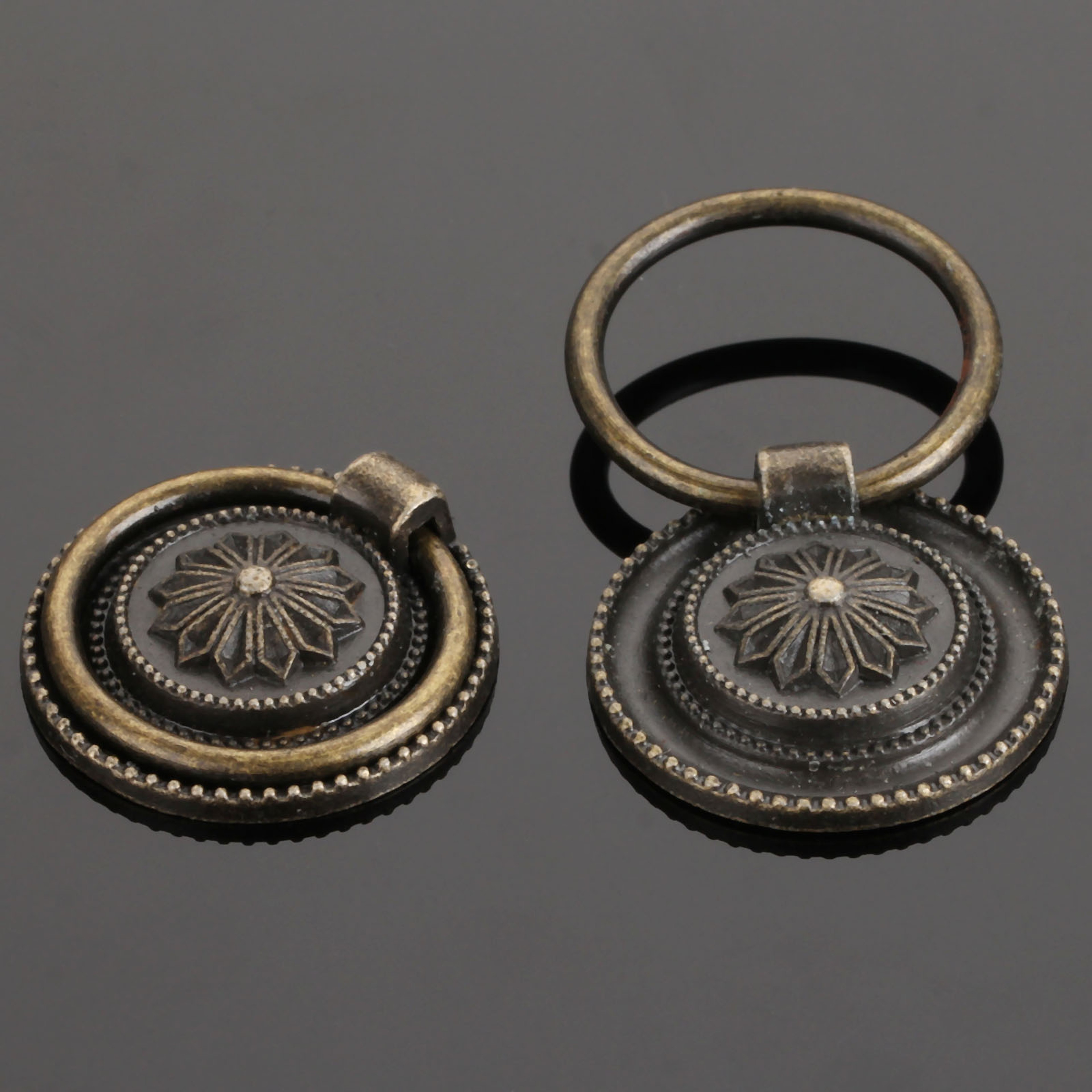 Vintage Bronze Ring Drawer Knobs Set Antique cabinet handles for Furniture Upgrade – view 2