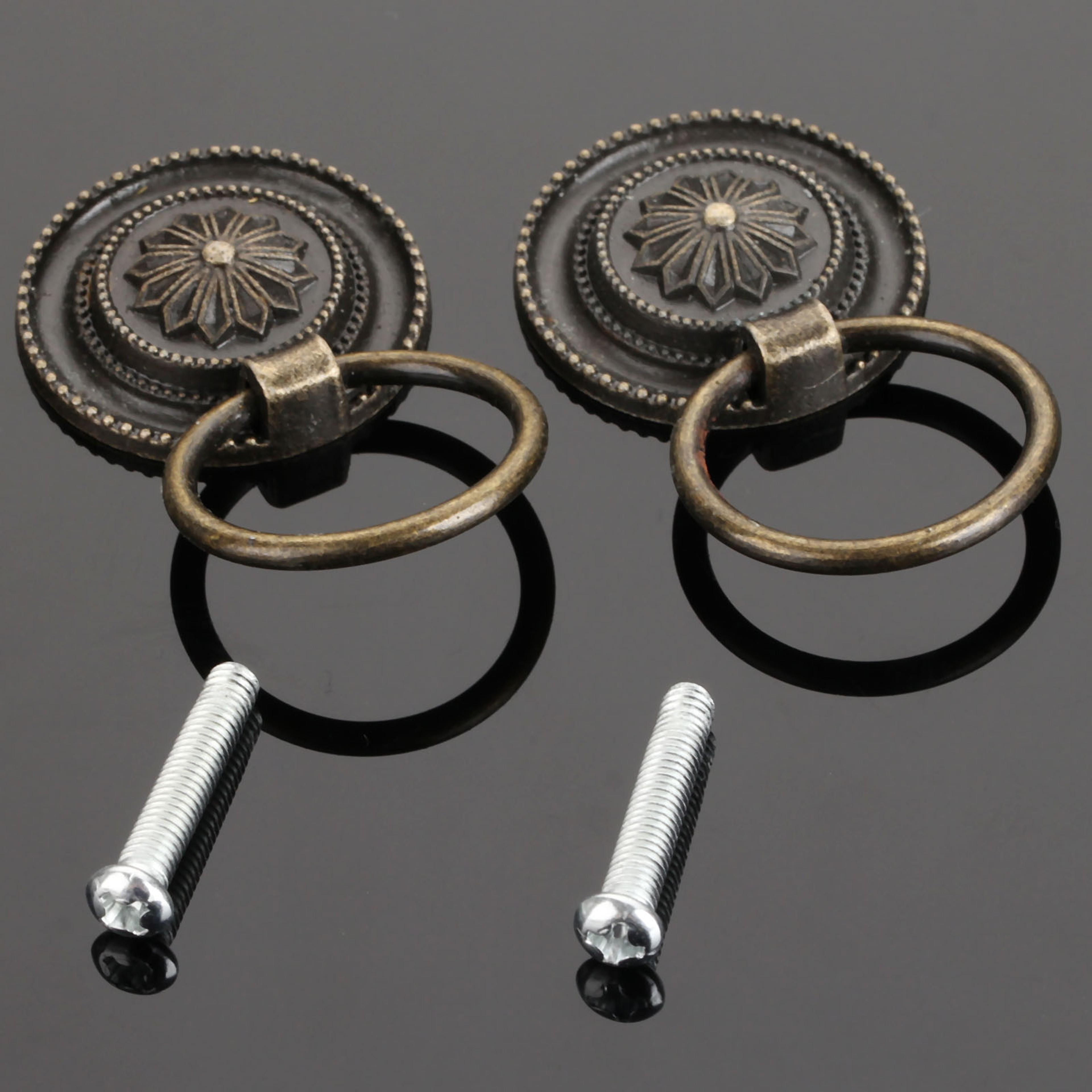 Vintage Bronze Ring Drawer Knobs Set Antique cabinet handles for Furniture Upgrade – view 4