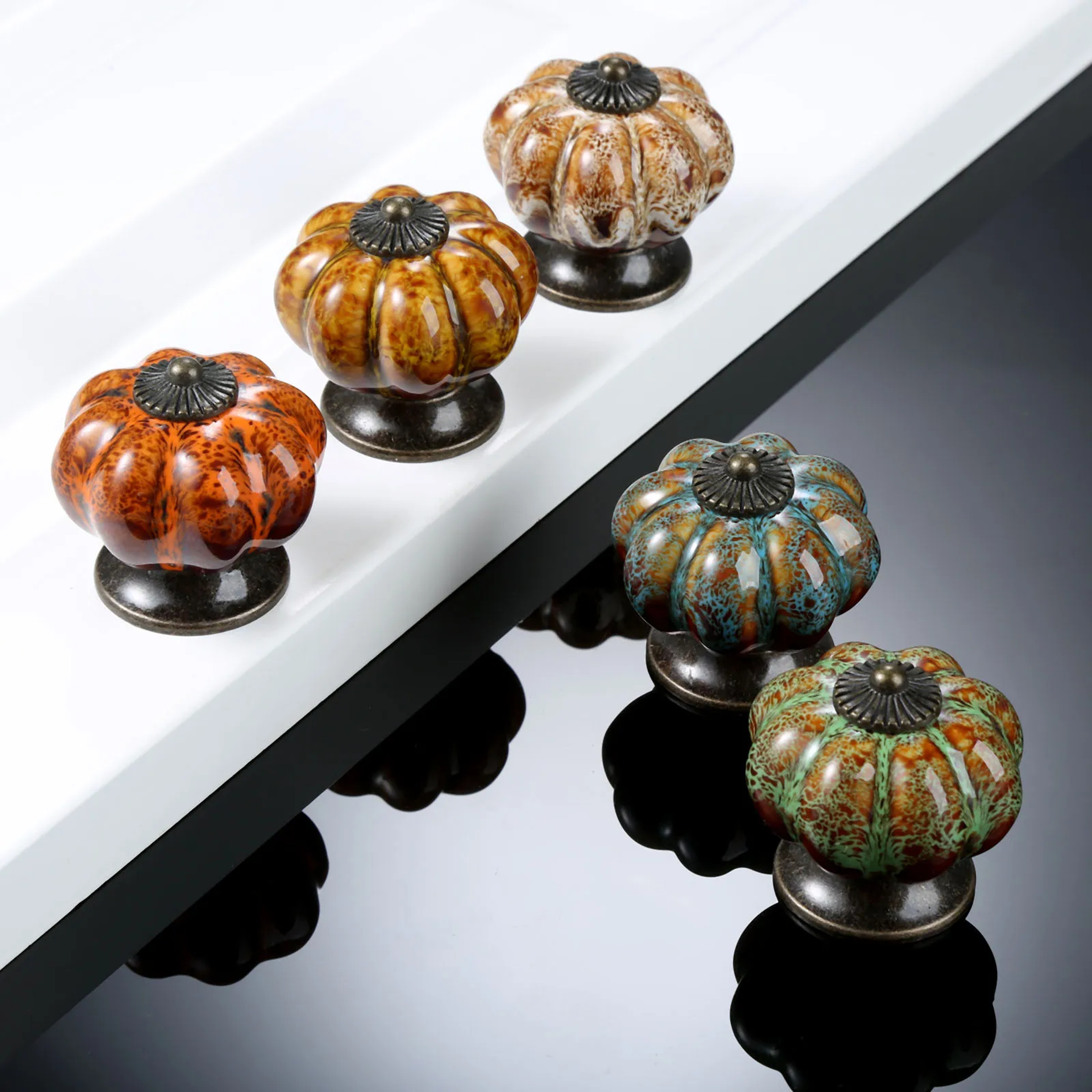 Antique Pumpkin Ceramic Cabinet Knobs Vintage Drawer Pulls For Kitchen  Furniture 0