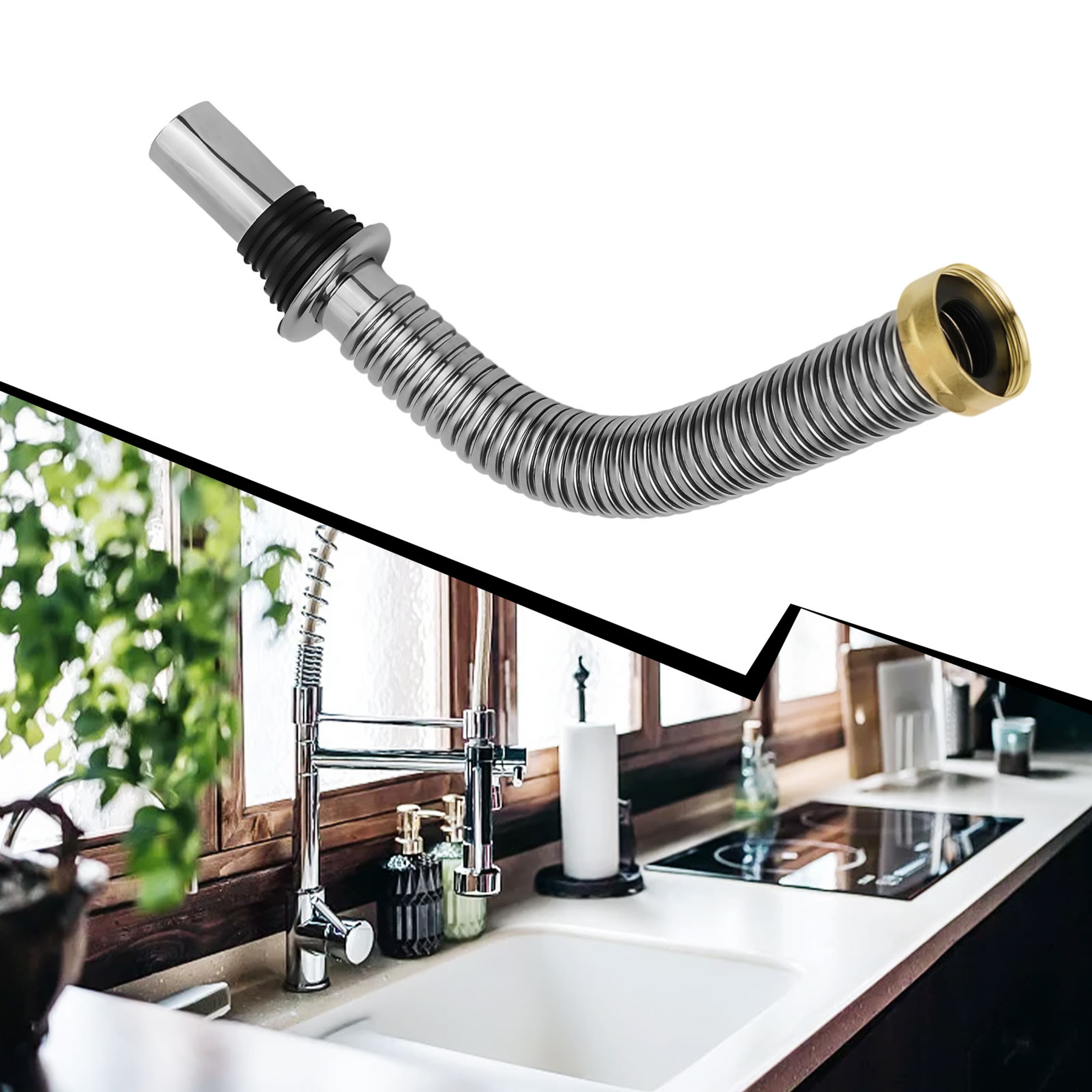 Flexible Stainless Steel Sink Drain Hose Adjustable Kitchen Bathroom Siphon Pipe – view 1
