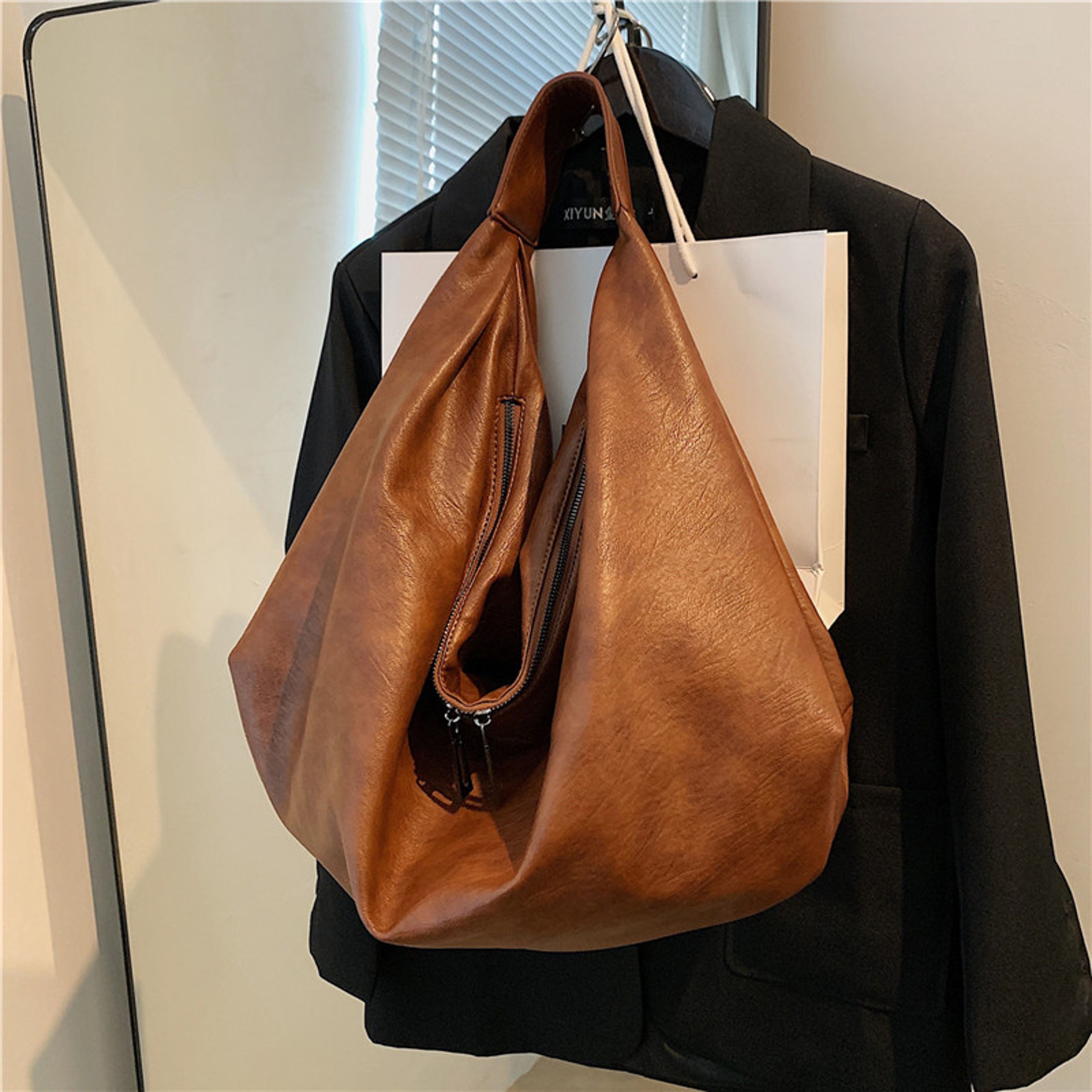 Large Hobo Bag for Women Soft Leather Black Shoulder Tote Crossbody Handbag – view 8