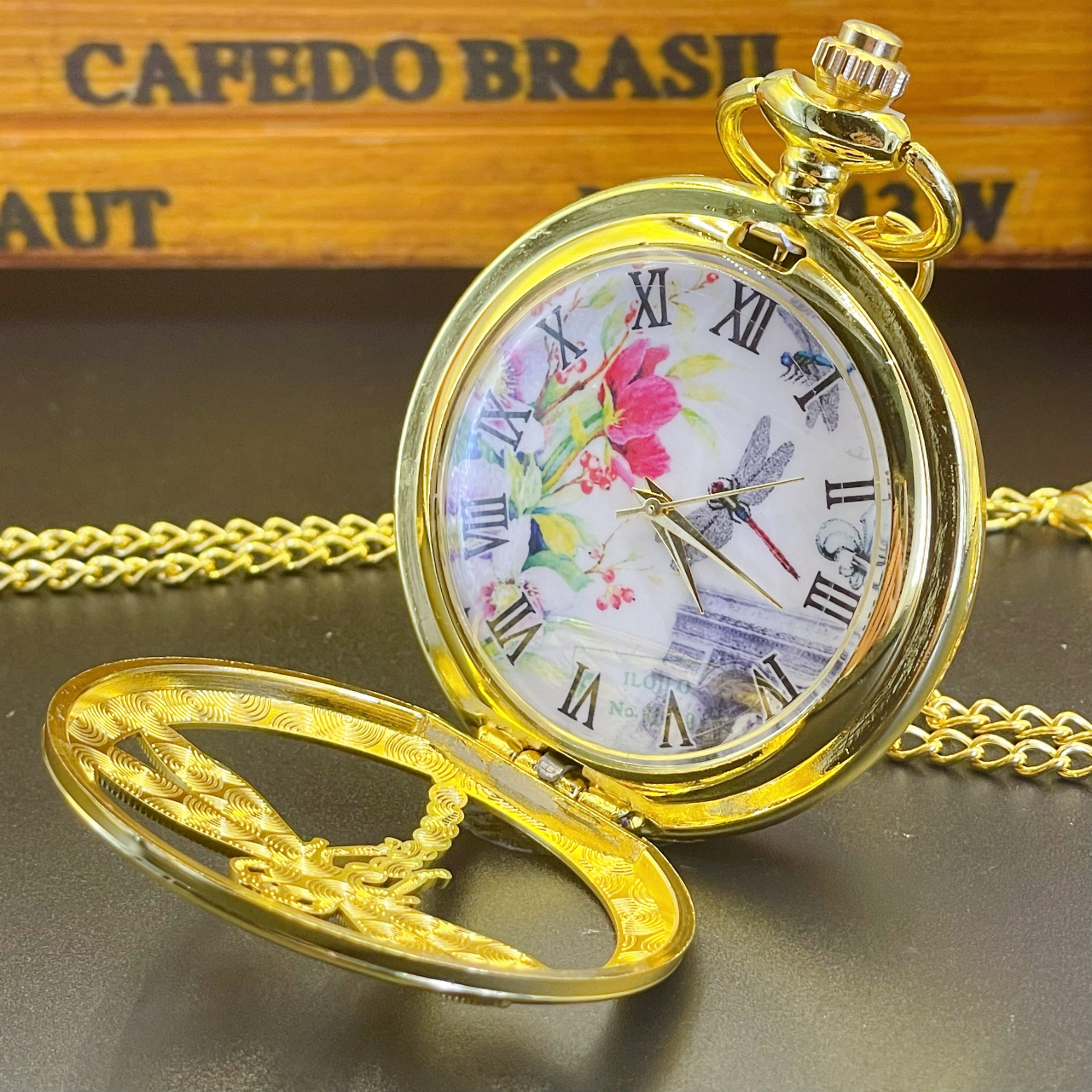 Vintage Dragonfly Pocket Watch Necklace Elegant Quartz Pendant for Women – view 4