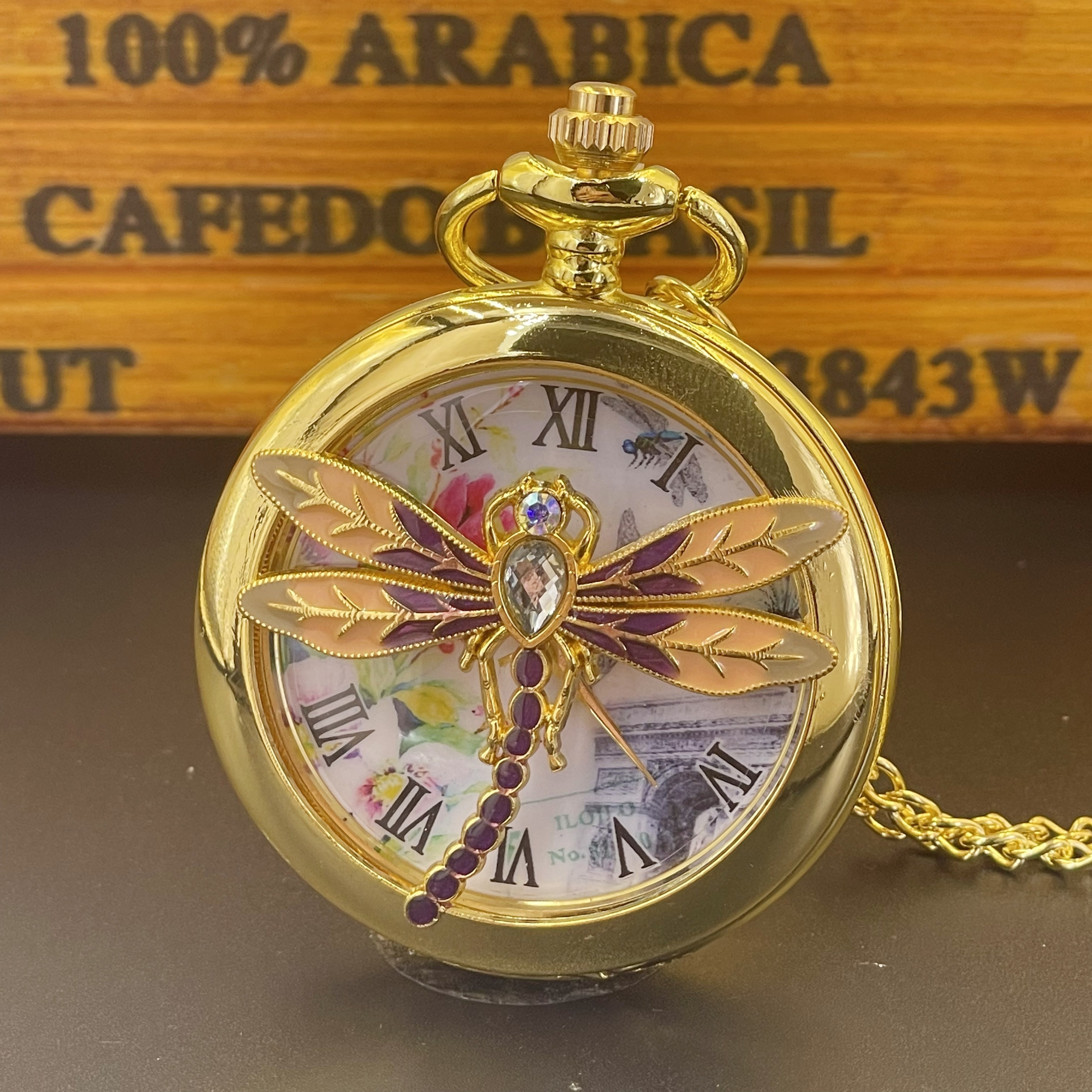 Vintage Dragonfly Pocket Watch Necklace Elegant Quartz Pendant for Women – view 7