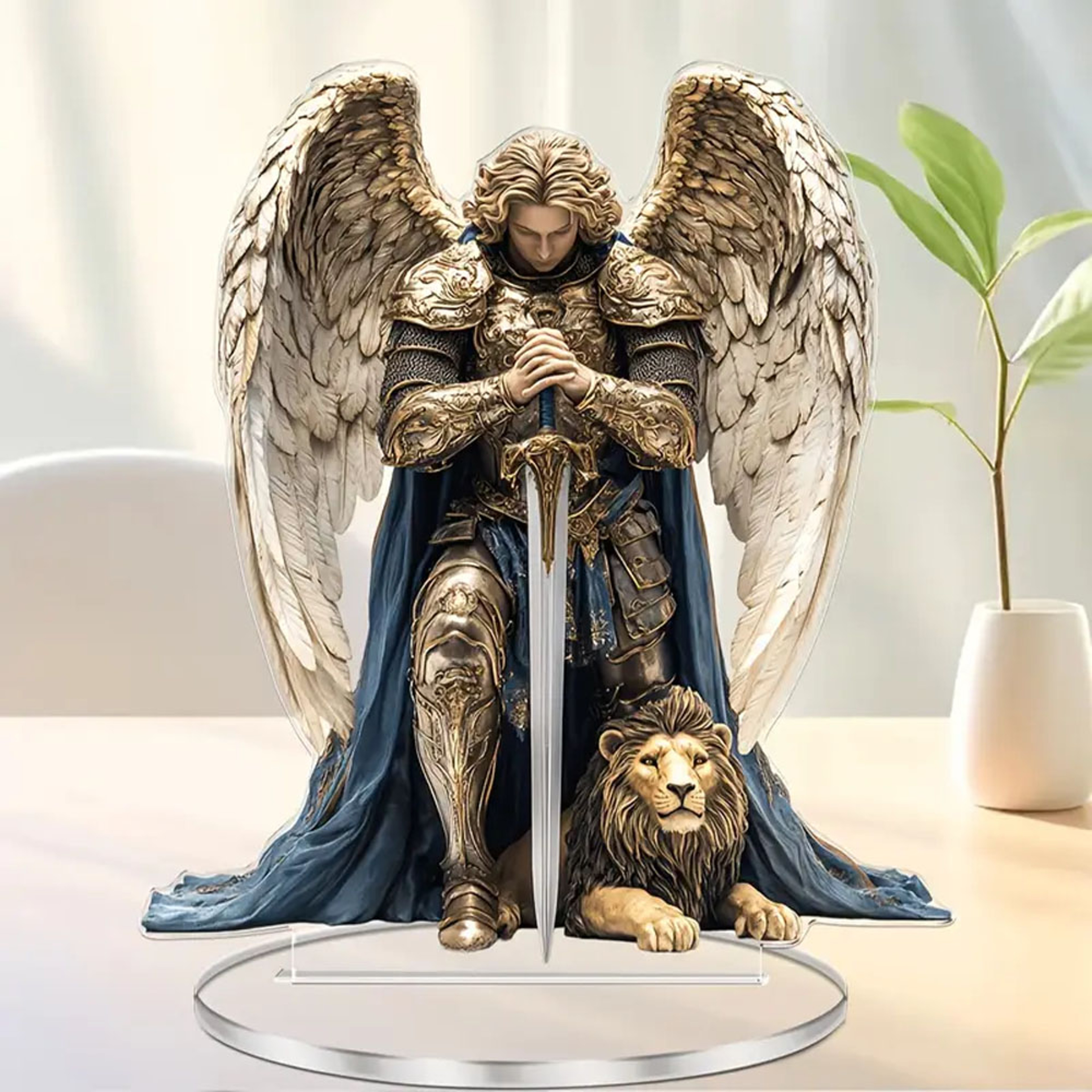 Archangel Michael Statue Guardian Angel Desk Decor For Home Office Spiritual Gift 2