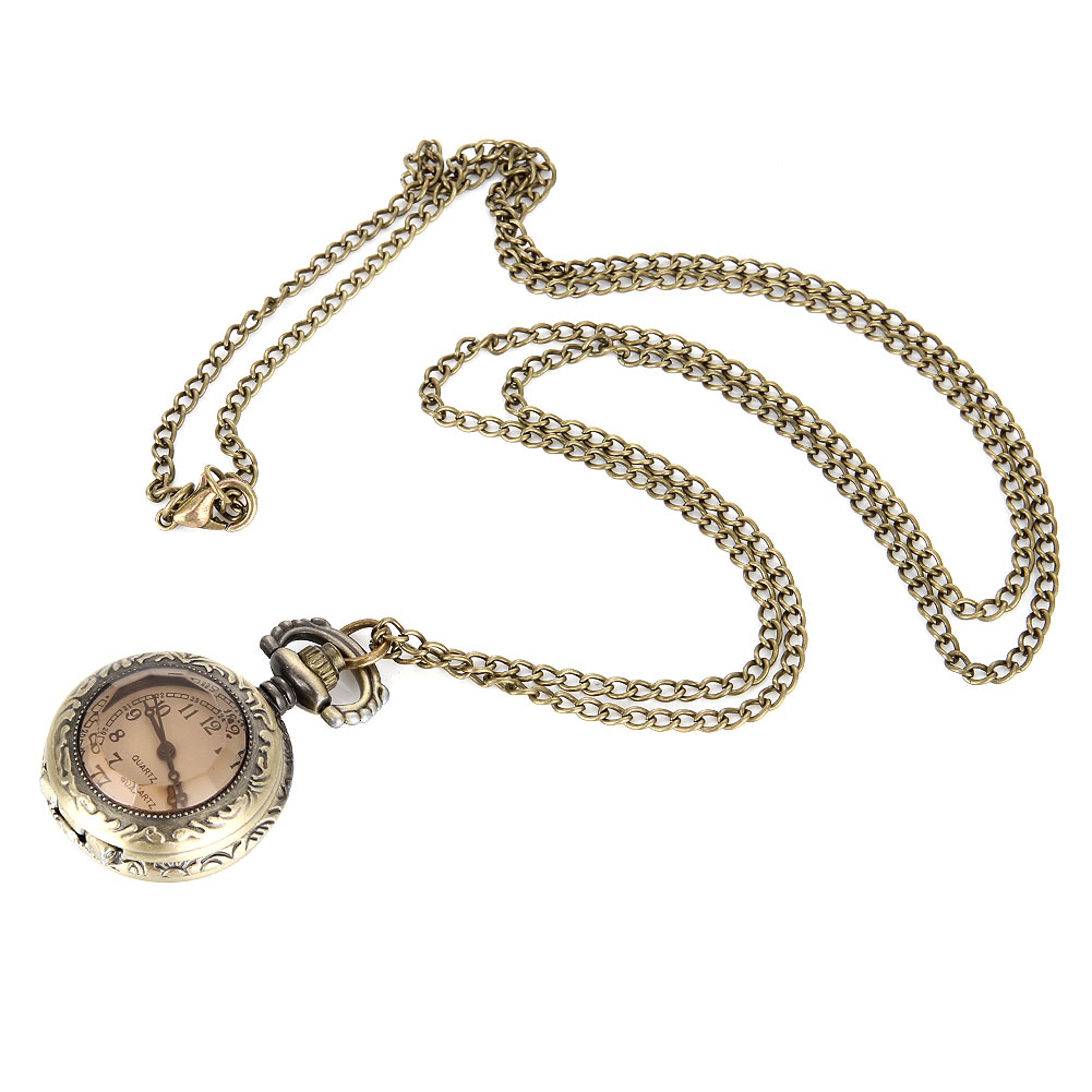 Vintage Glass Dome Pocket Watch Necklace Pendant for Women Retro Chain Clock Jewelry – view 6