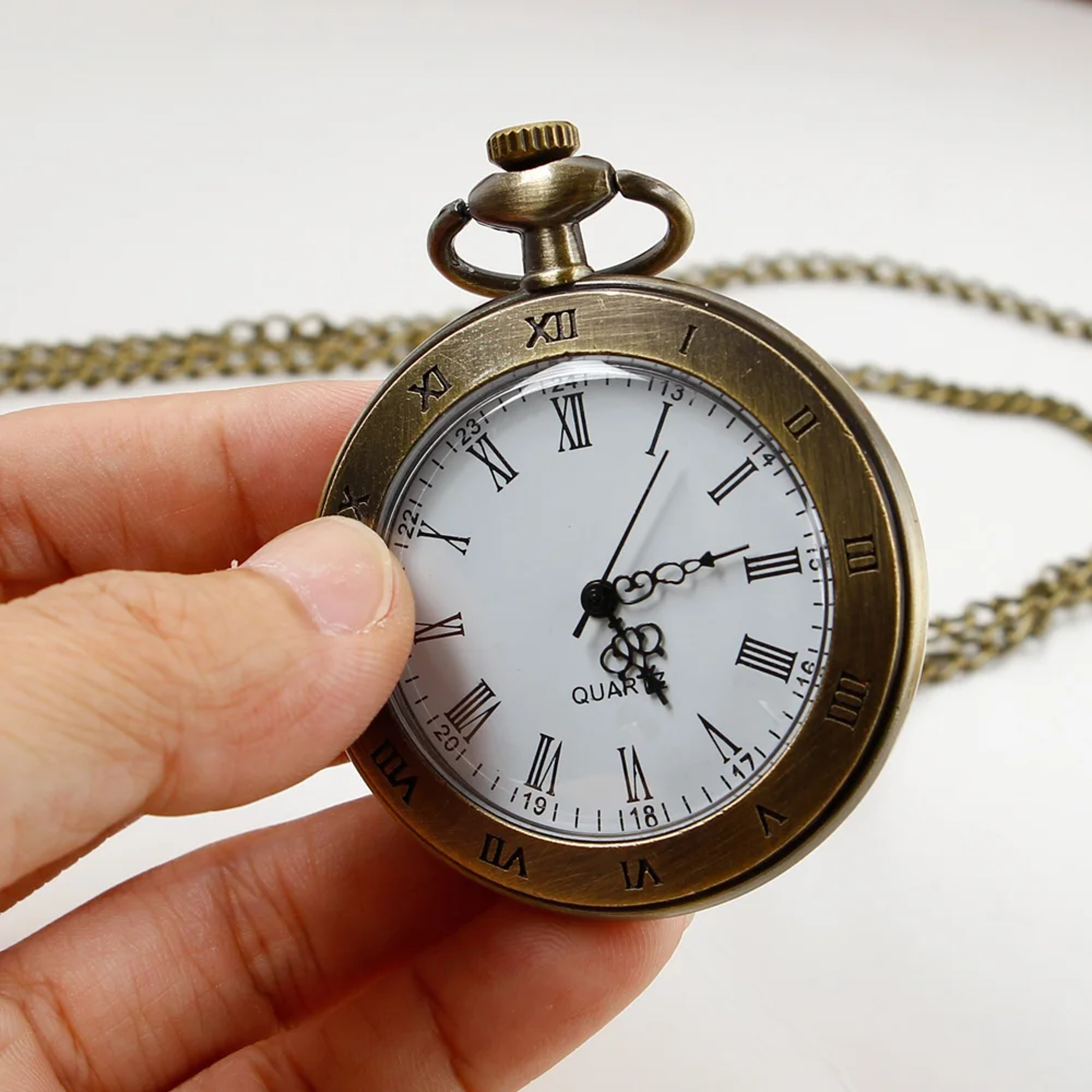 Vintage Steampunk Pocket Watch Necklace with Chain Pendant Quartz Timepiece Gift – view 1