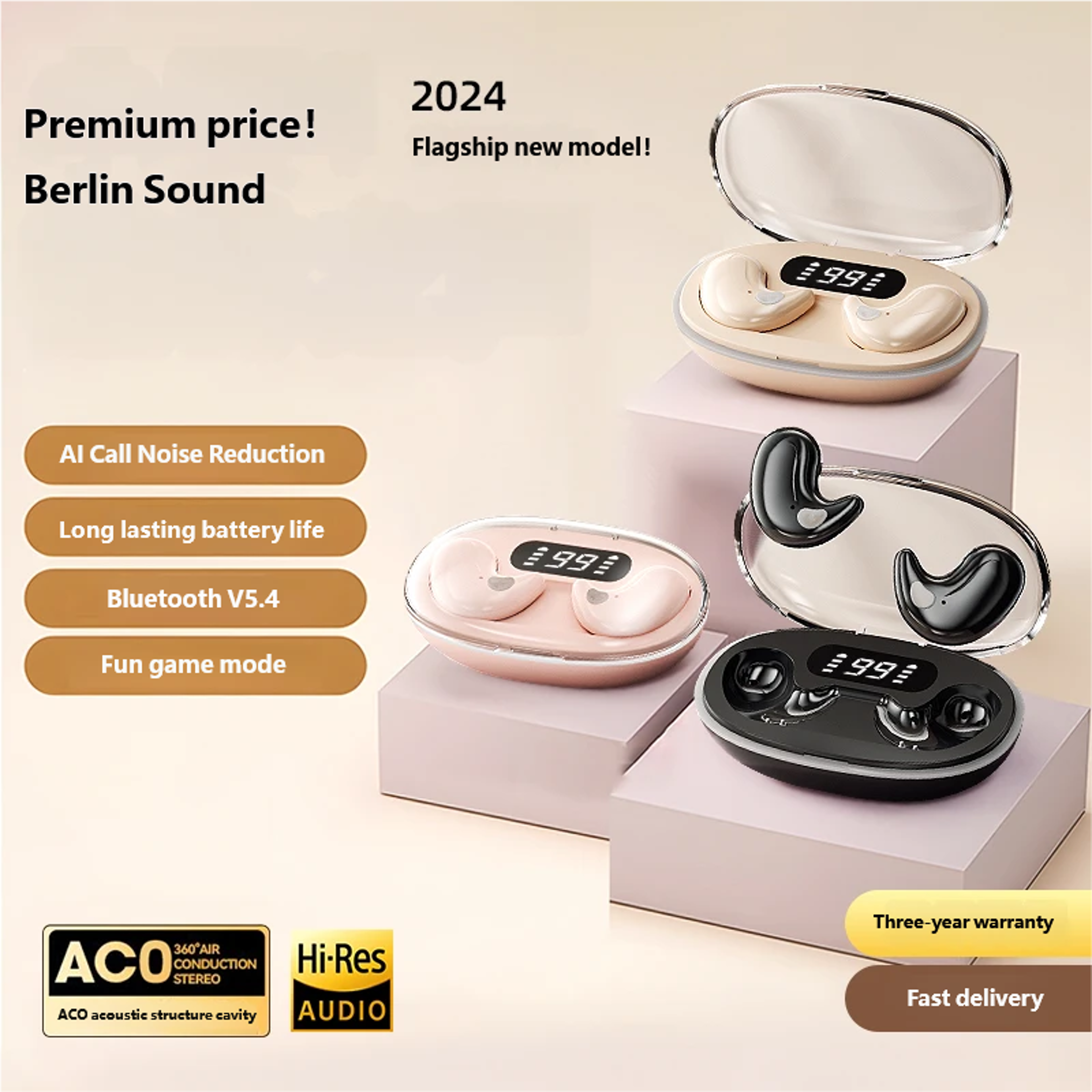 Open Ear Wireless Earbuds Bluetooth Lightweight All Day Comfort Earphones With Battery Display 0