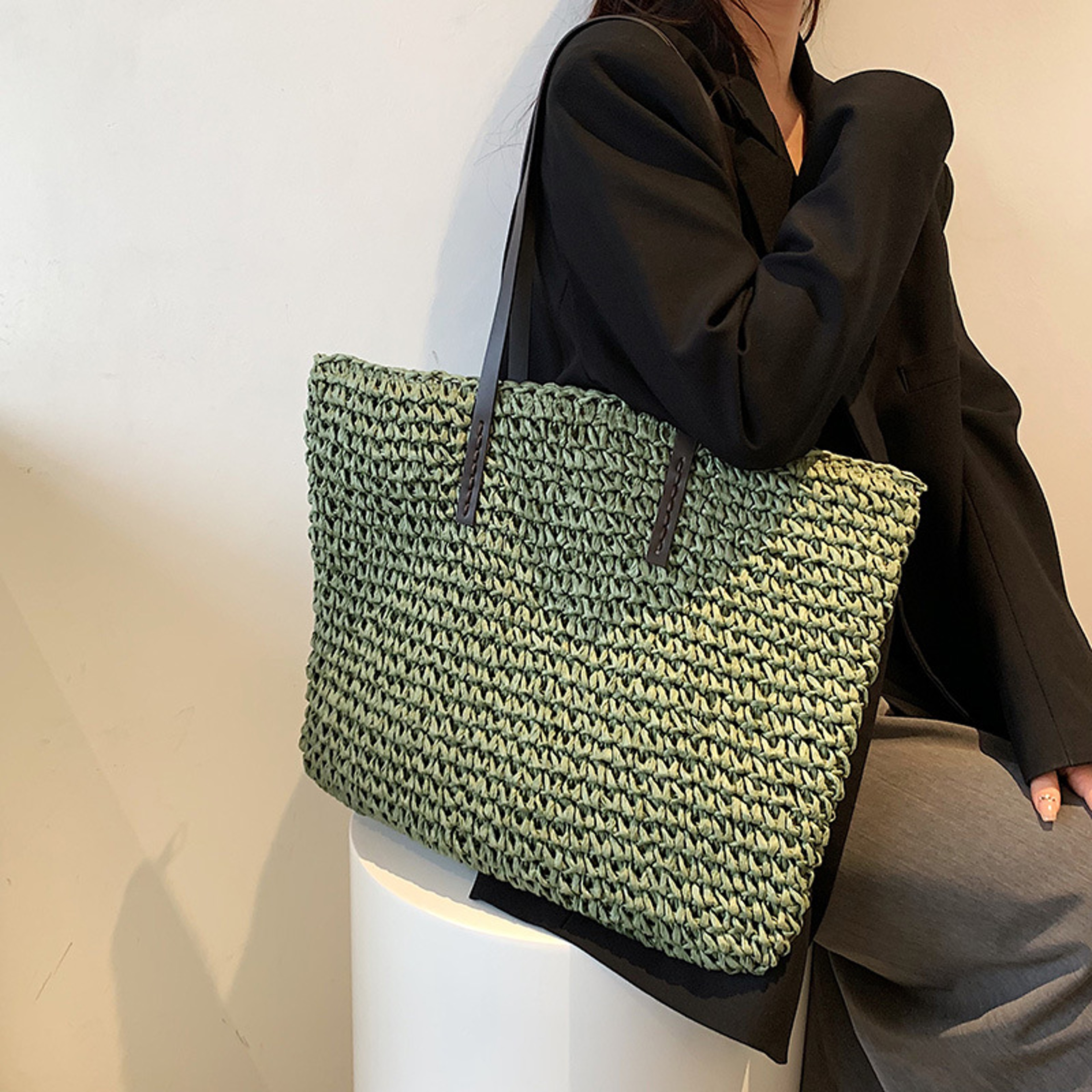 Boho Straw Beach Bag Large Capacity Woven Rattan Handbag for Summer Travel – view 3