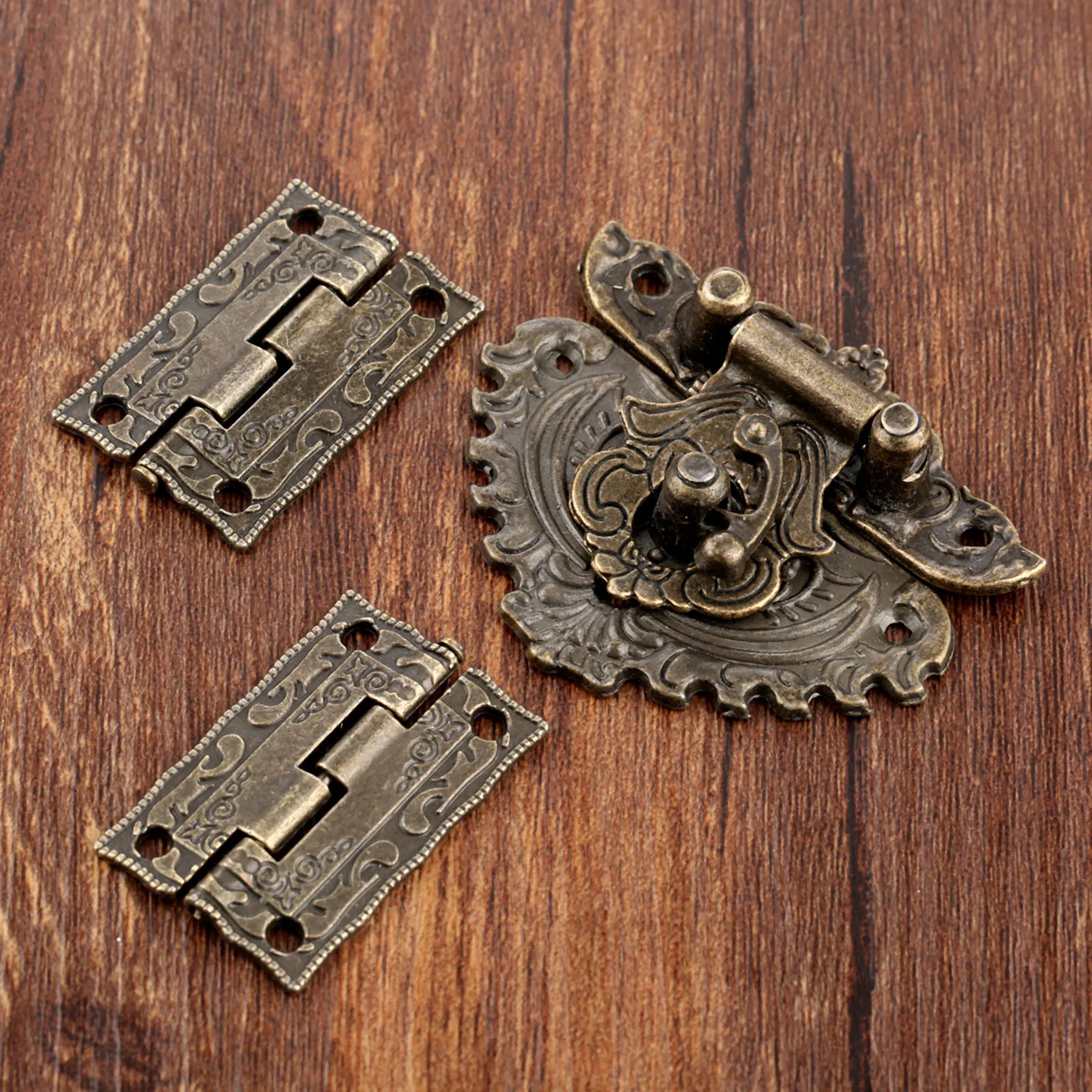Antique Bronze Decorative Box Latch Set With Hinges For Jewelry  Wooden Storage Boxes 1