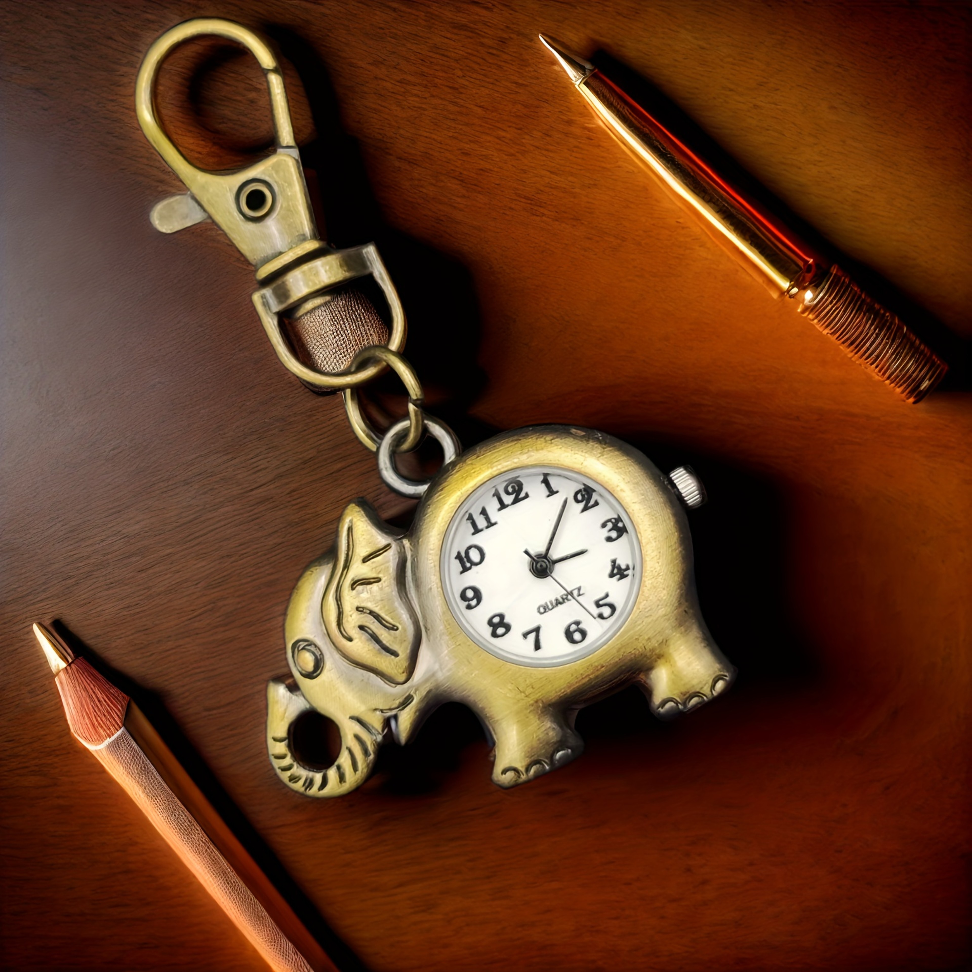 Retro Elephant Keychain Watch Cute Portable Quartz Pocket Watch For Students And Gifts 3
