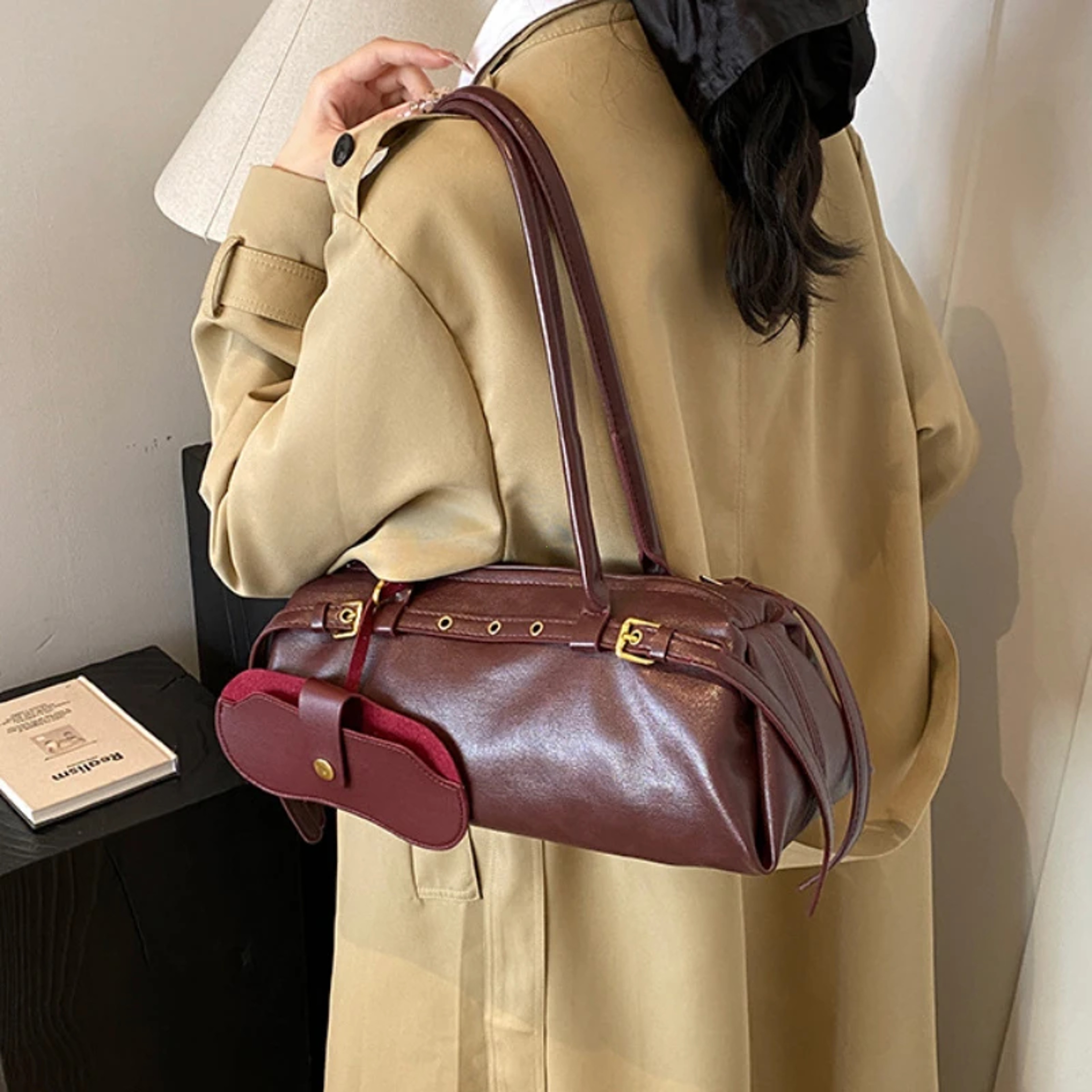 Elegant Large Capacity Shoulder Bag For Women PU Leather Everyday Tote Purse 4