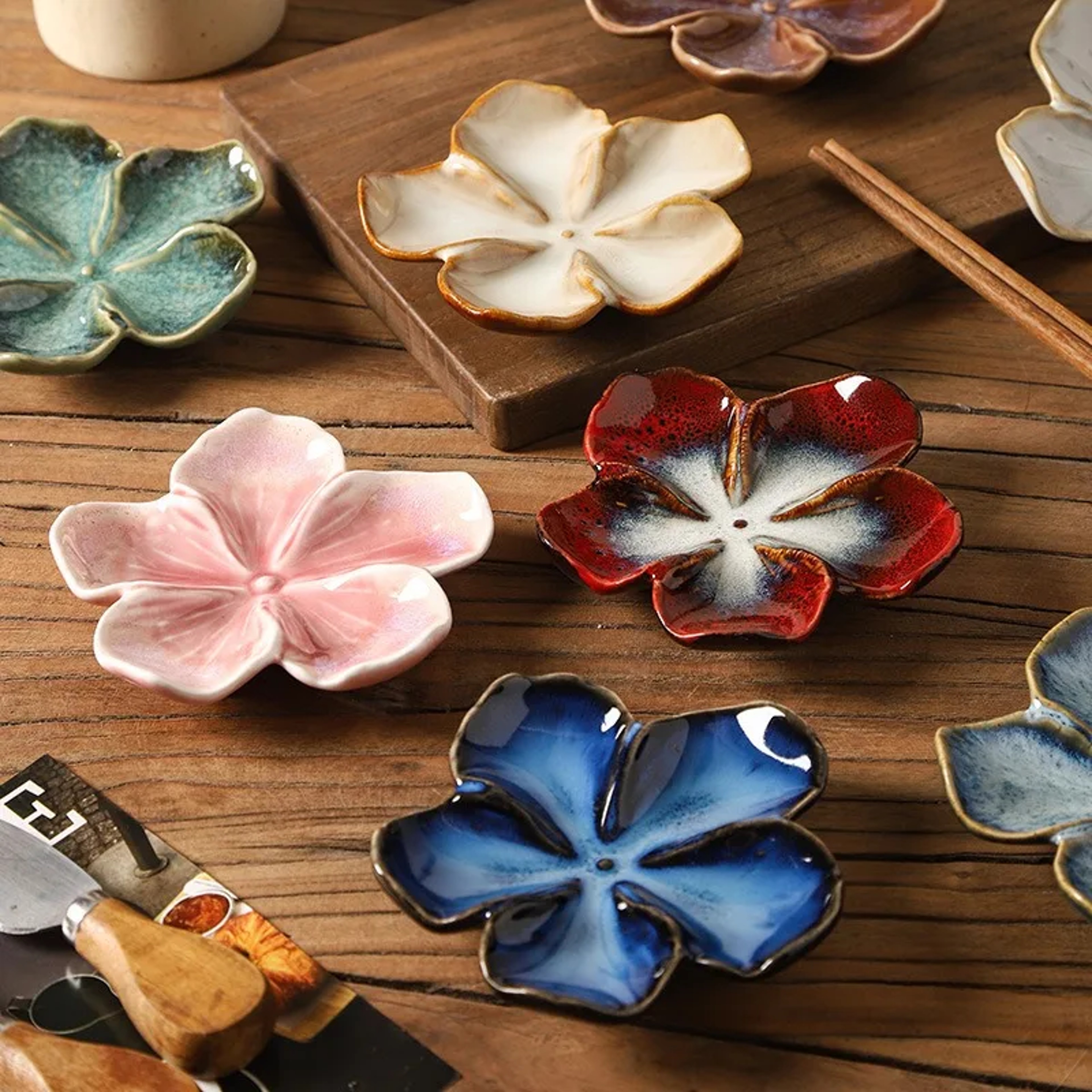 Vintage Flower Shaped Ceramic Sauce Dish Multi Color Mini Decorative Plate – view 2