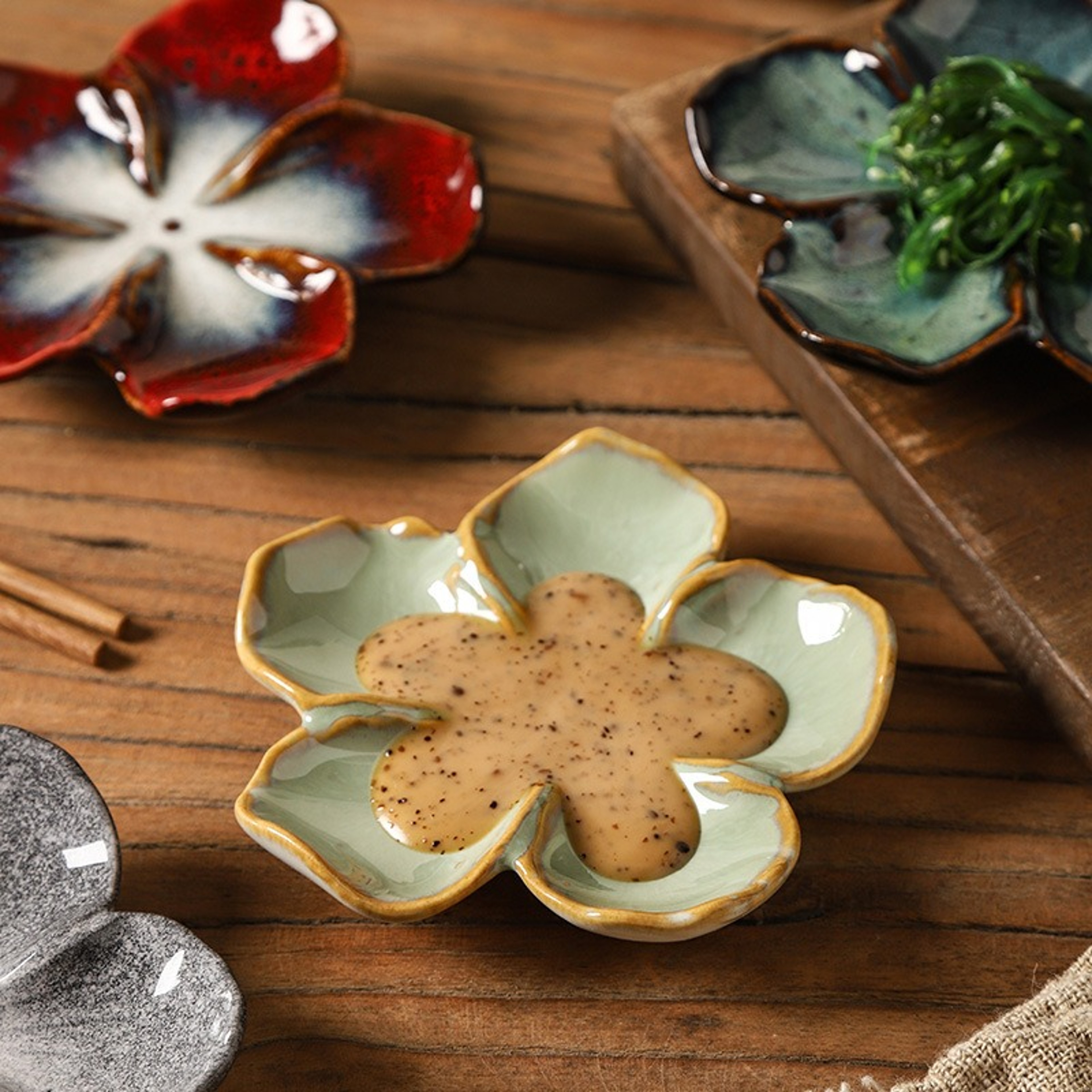 Vintage Flower Shaped Ceramic Sauce Dish Multi Color Mini Decorative Plate – view 4