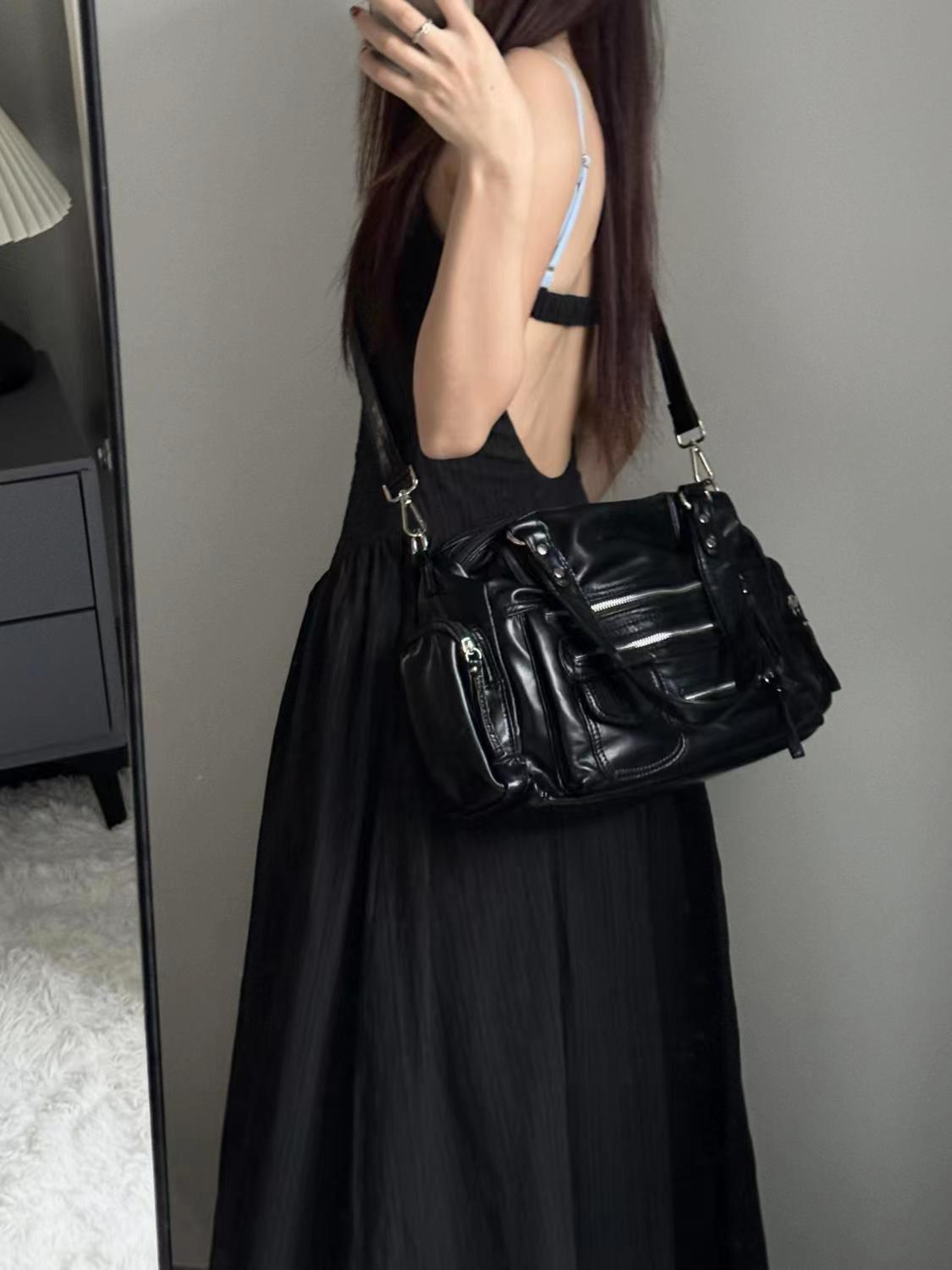 Vintage Black Shoulder Bag Chic Harajuku Crossbody Purse For Women 4