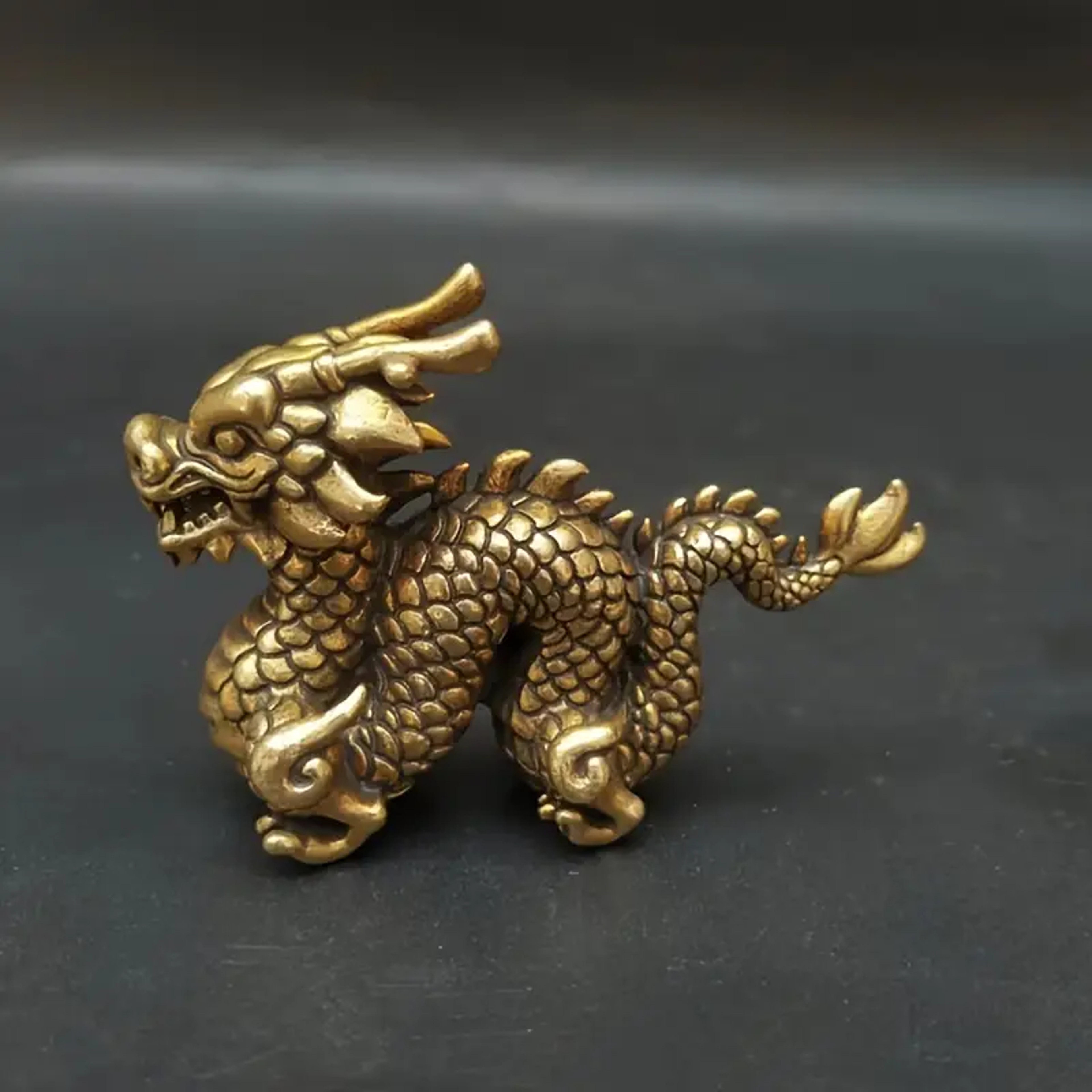 Vintage Brass Dragon Statue For Feng Shui Luck And Power Decor 0