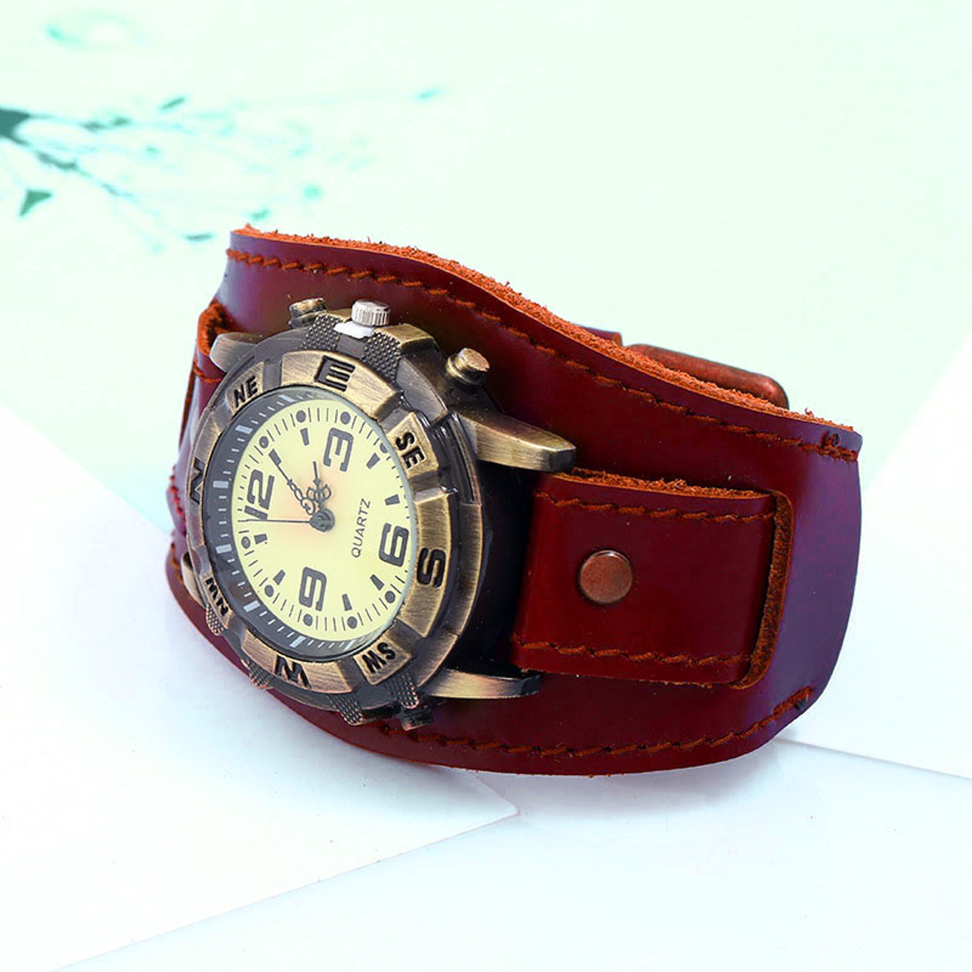 Vintage Punk Leather Wrap Watch Bracelet for Men Women Casual Wristwatch – view 3