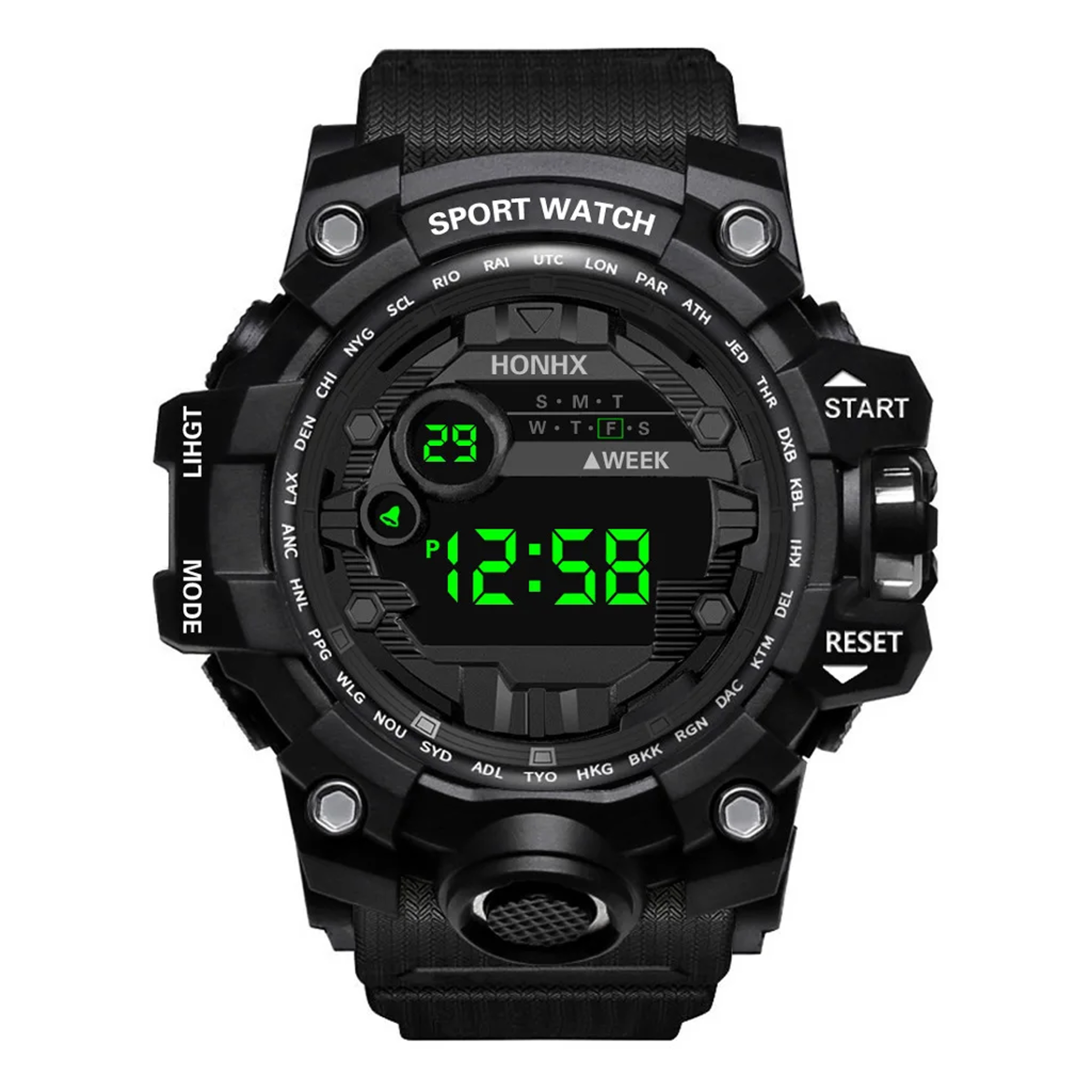 Mens Big Dial LED Digital Sports Watch Waterproof Stopwatch Alarm Fitness Wristwatch 6