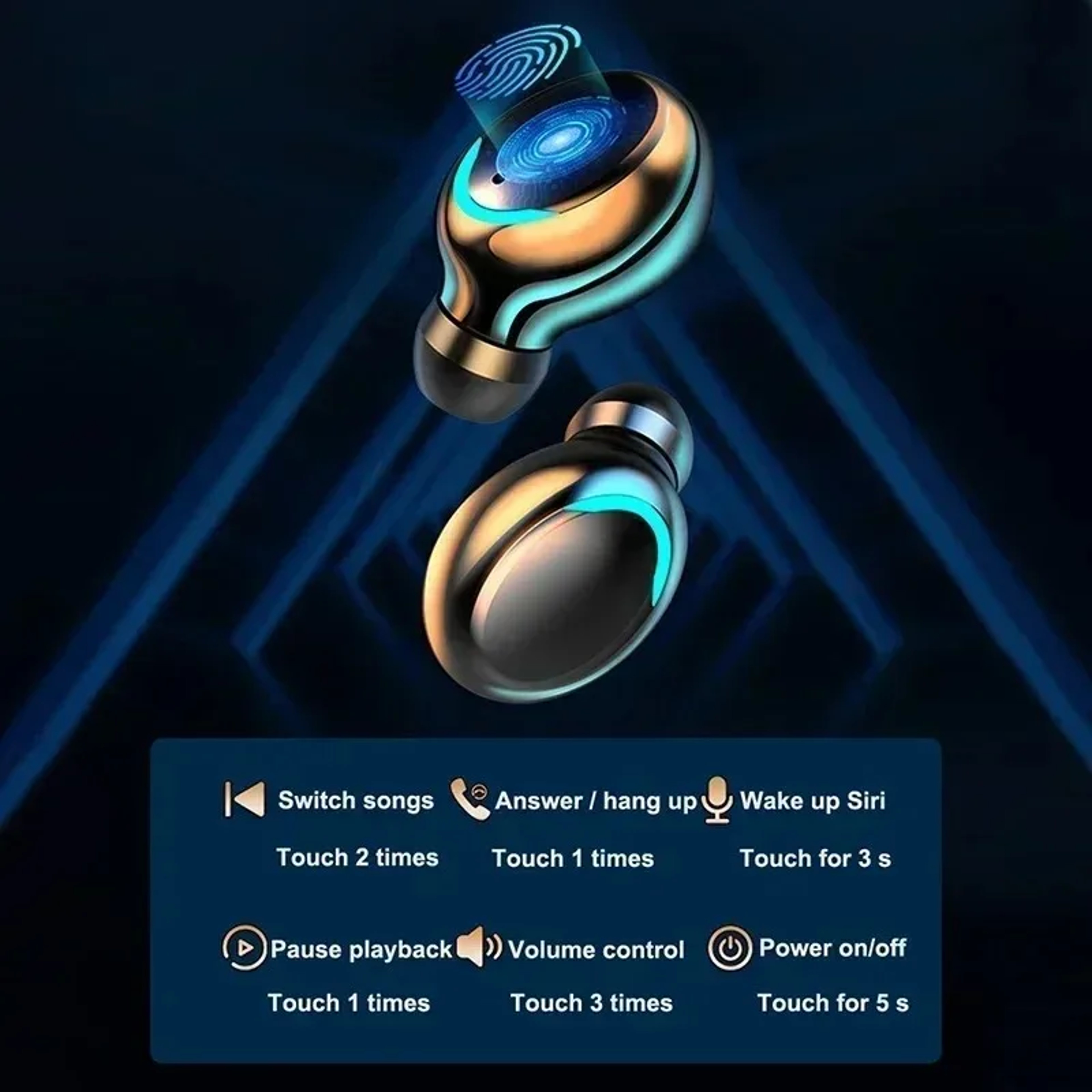 Bluetooth Wireless Earbuds With Deep Bass Touch Control Sports Headphones 3