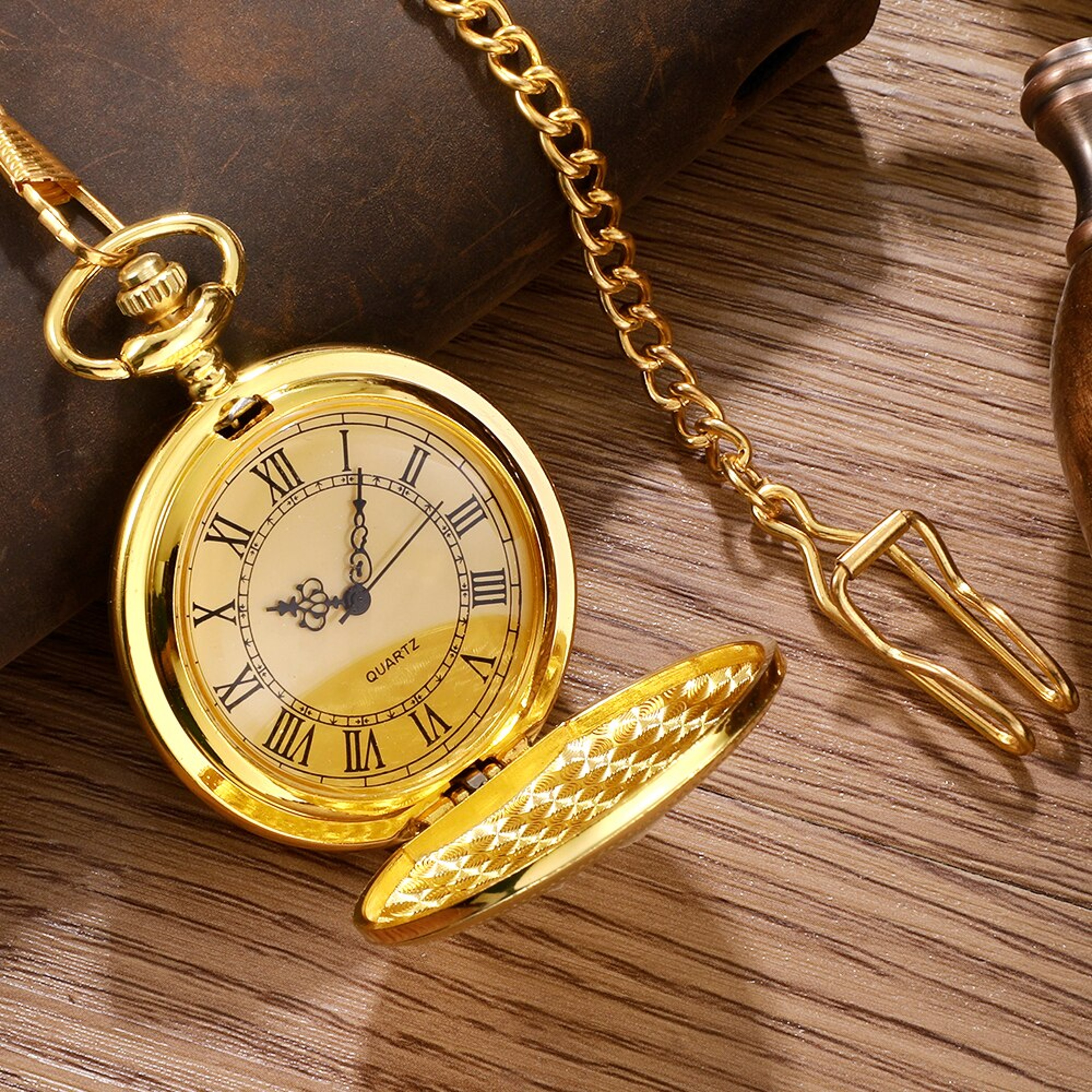 Steampunk Pocket Watch Necklace with Roman Numerals Vintage Antique Pendant Timepiece – view 3