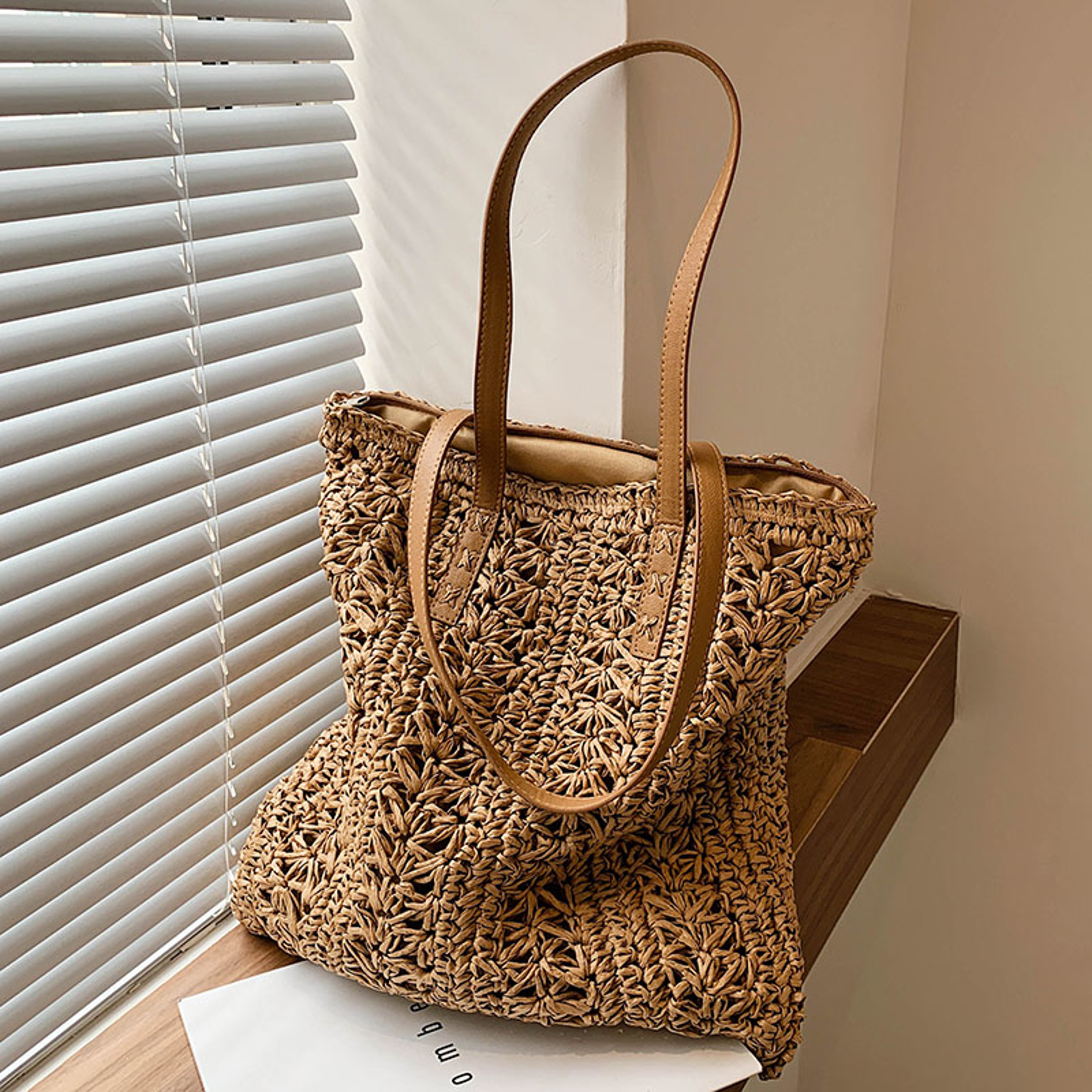 Boho Straw Beach Tote Bag Large Capacity Woven Shoulder Shopper for Women Vacation Style – view 1