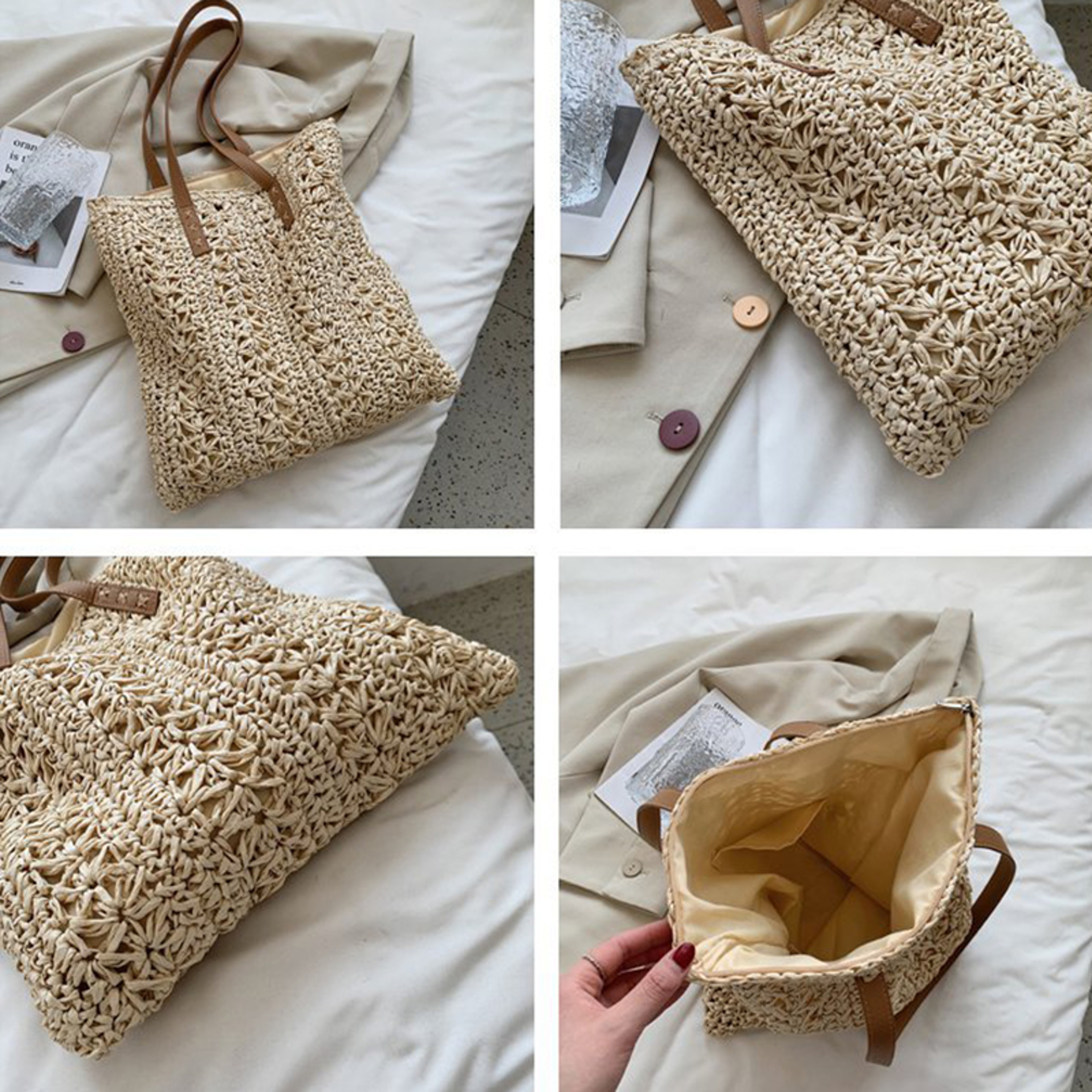 Boho Straw Beach Tote Bag Large Capacity Woven Shoulder Shopper for Women Vacation Style – view 4
