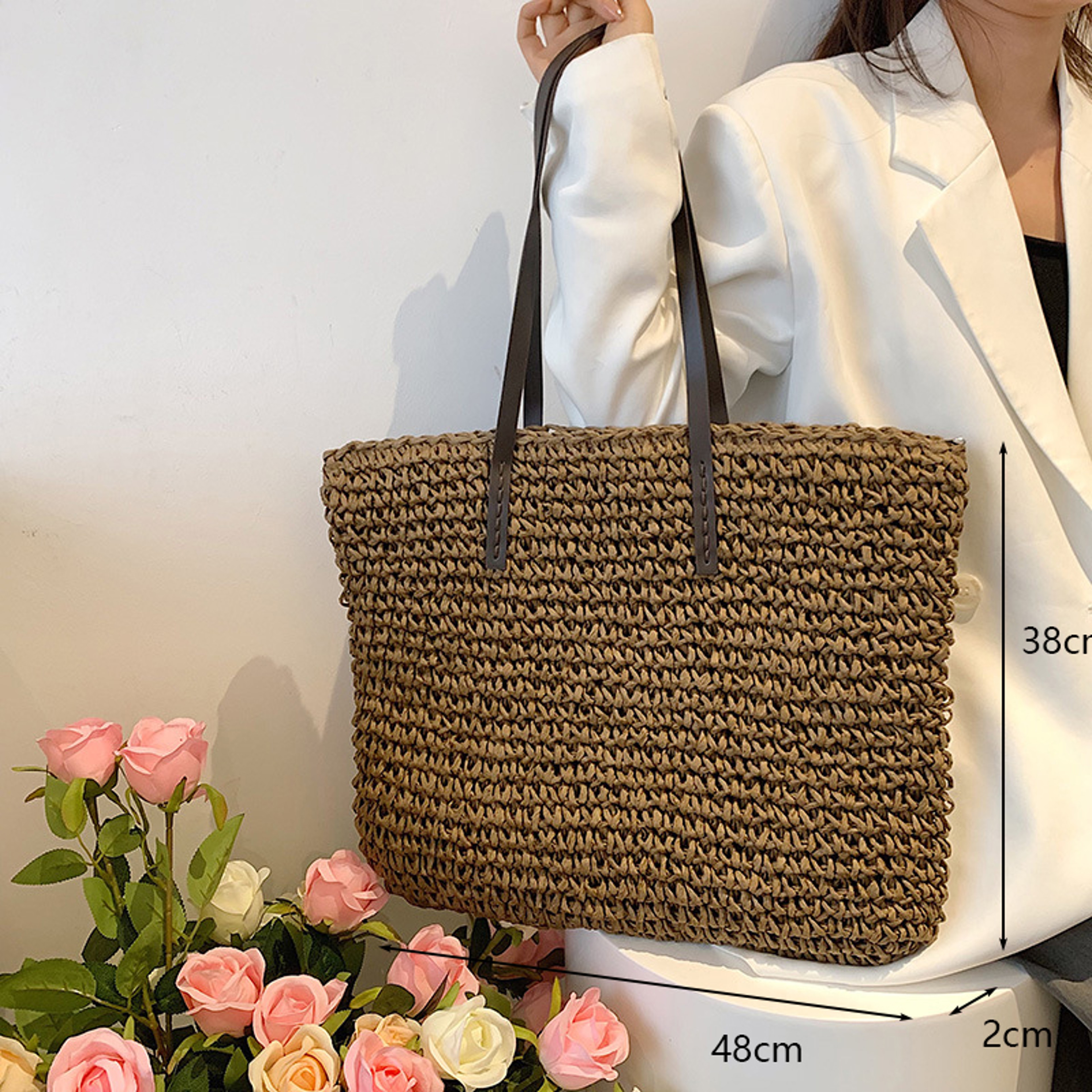 Boho Straw Beach Tote Bag Large Capacity Woven Shoulder Shopper for Women Vacation Style – view 9