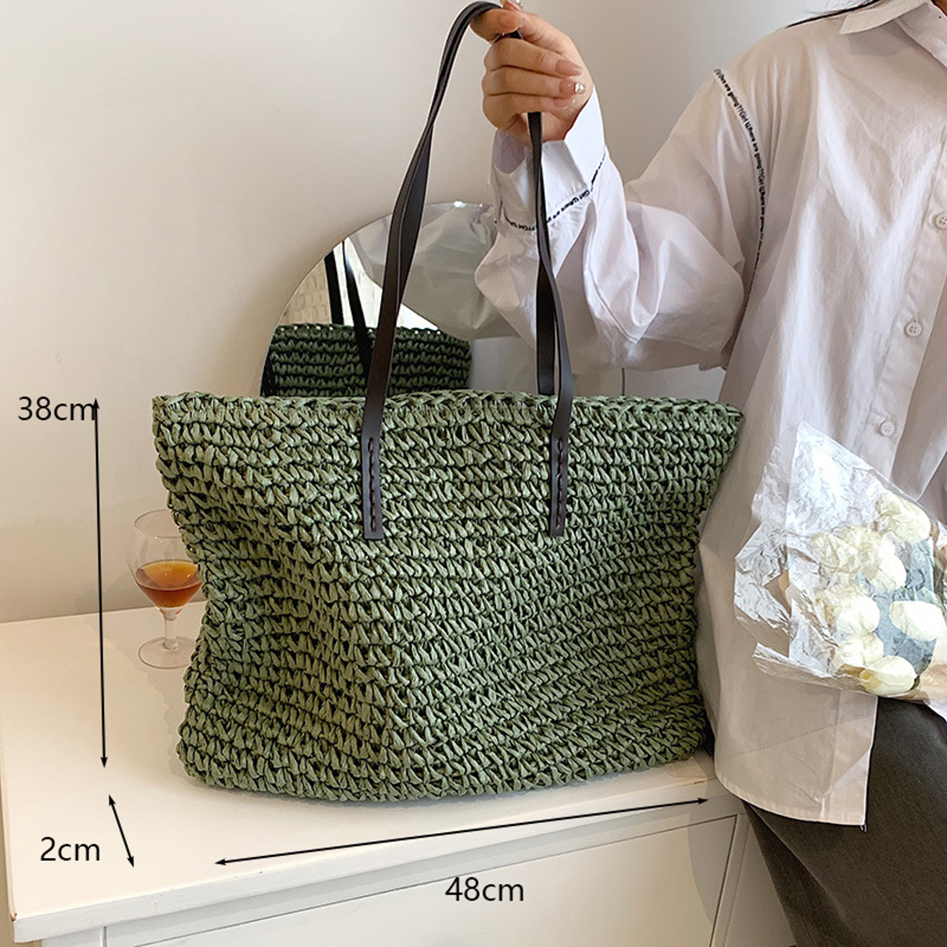 Boho Straw Beach Tote Bag Large Capacity Woven Shoulder Shopper for Women Vacation Style – view 10