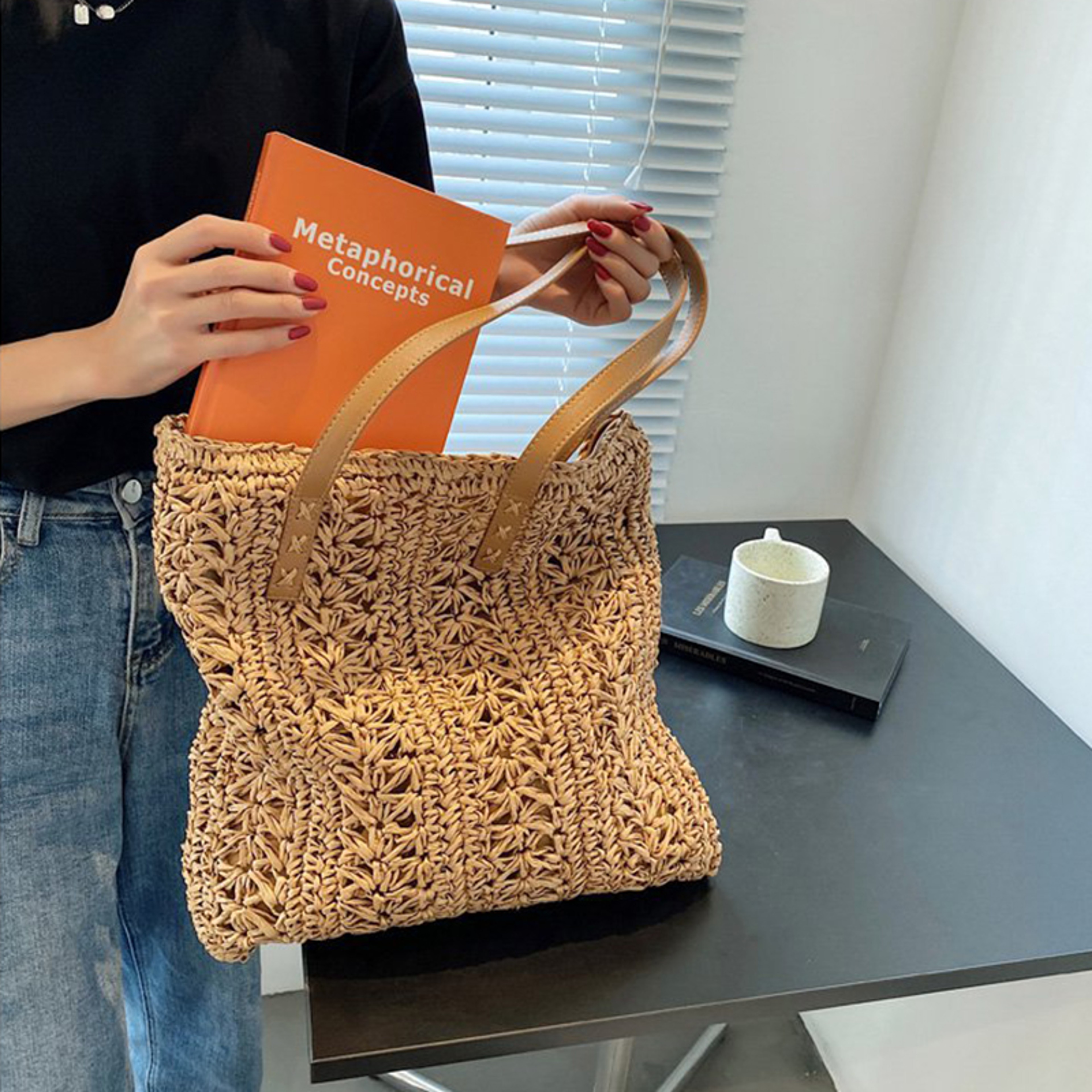 Boho Straw Beach Tote Bag Large Capacity Woven Shoulder Shopper for Women Vacation Style – view 11