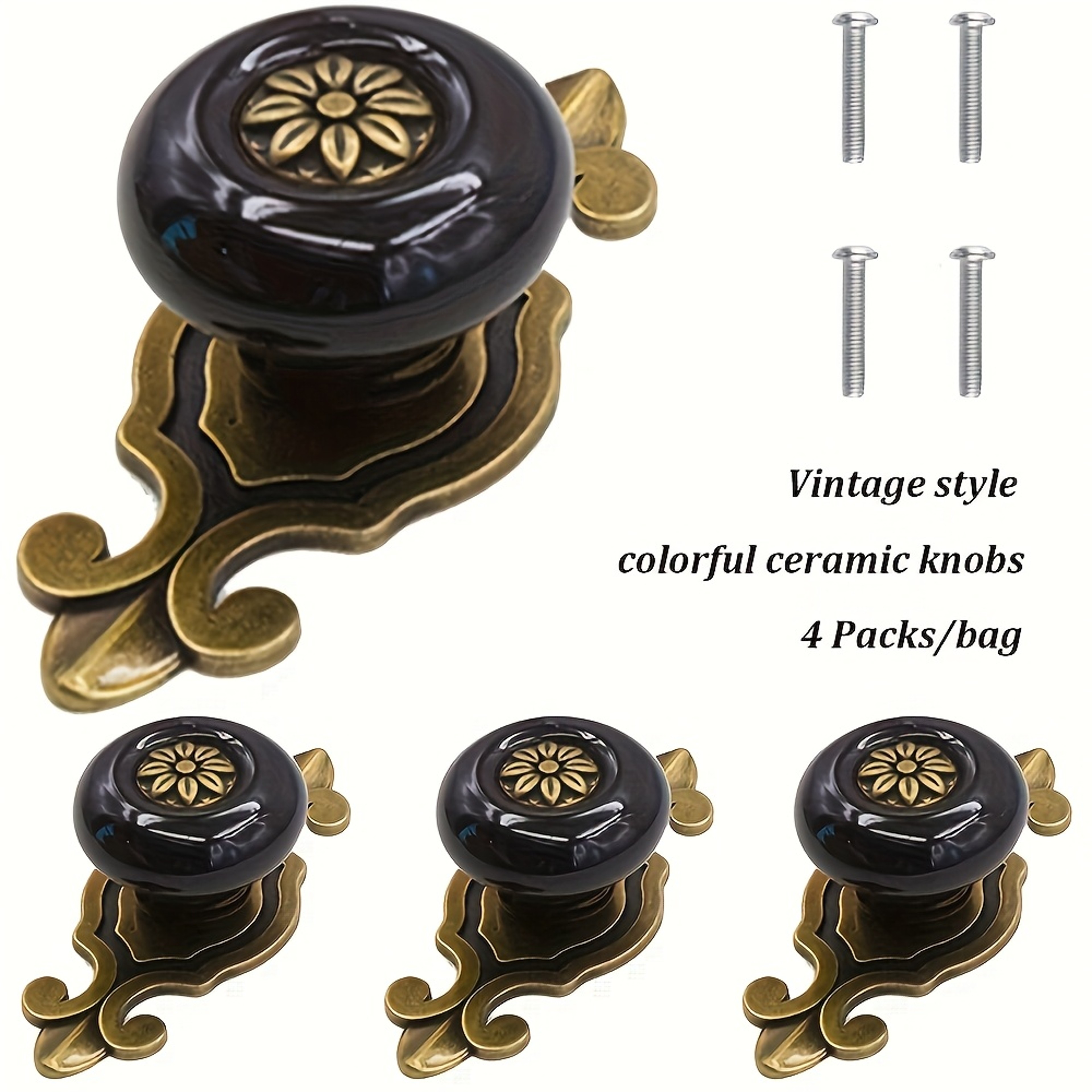 Vintage Ceramic Cabinet Knobs with Zinc Base Decorative Drawer and Wardrobe Handles – view 4