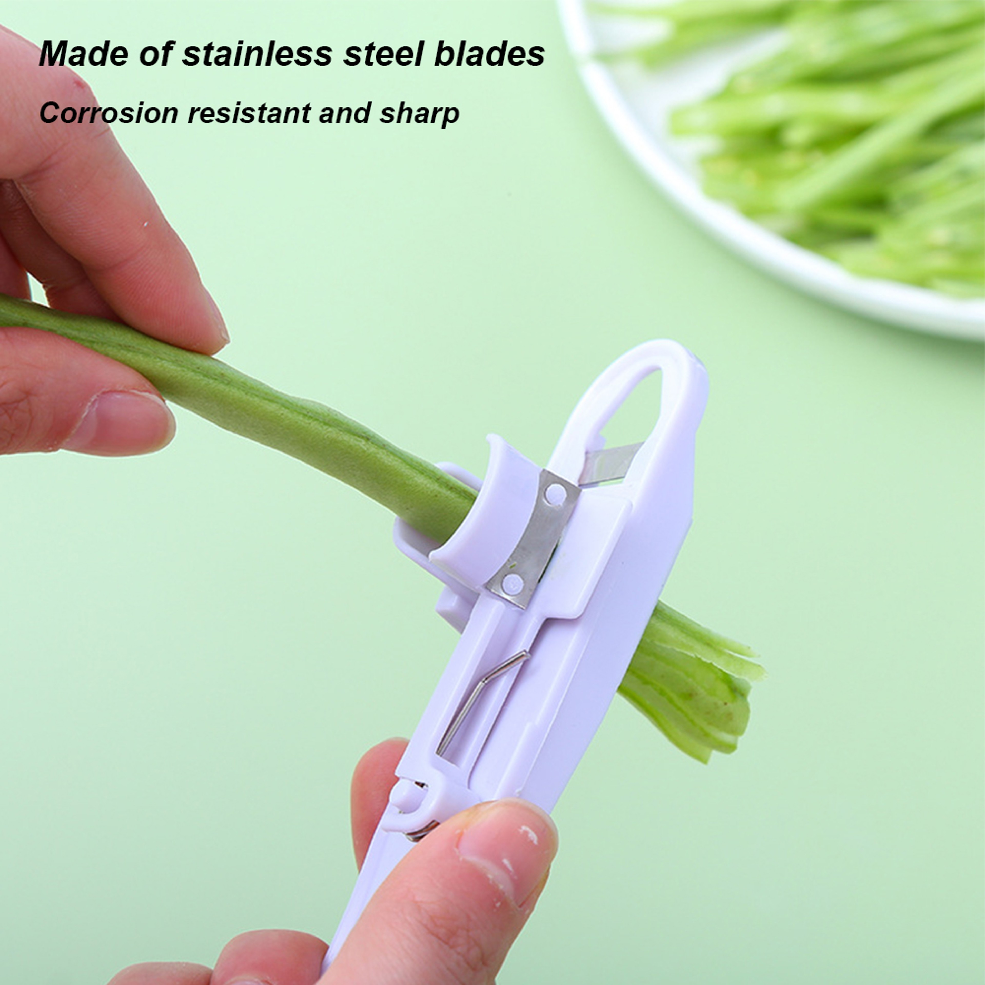 QuickSlice Green Bean Slicer Tool Stainless Steel Vegetable Prep Cutter  String Remover 0