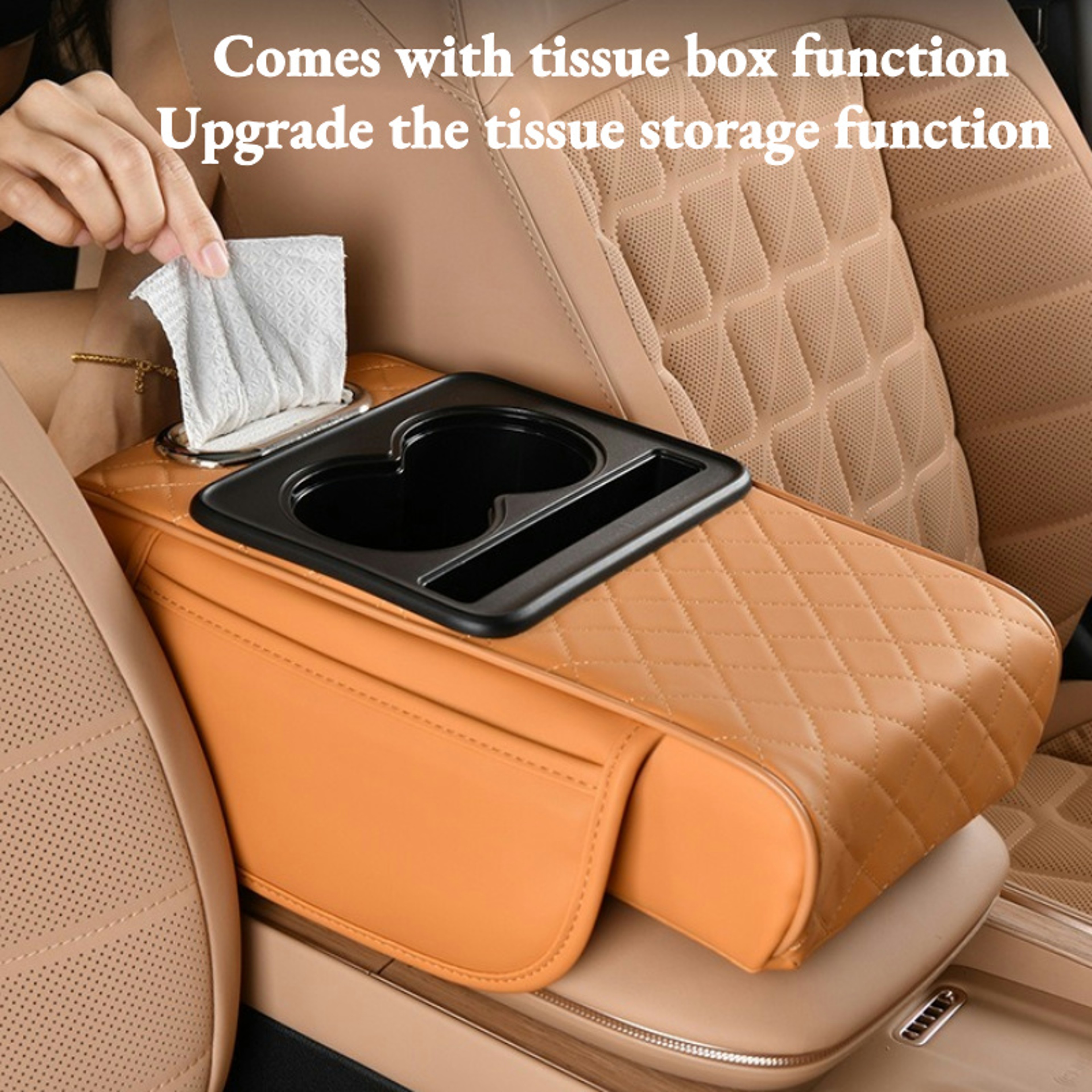 ErgoLift Car Armrest Cushion With Cup Holders  Storage Organizer 3
