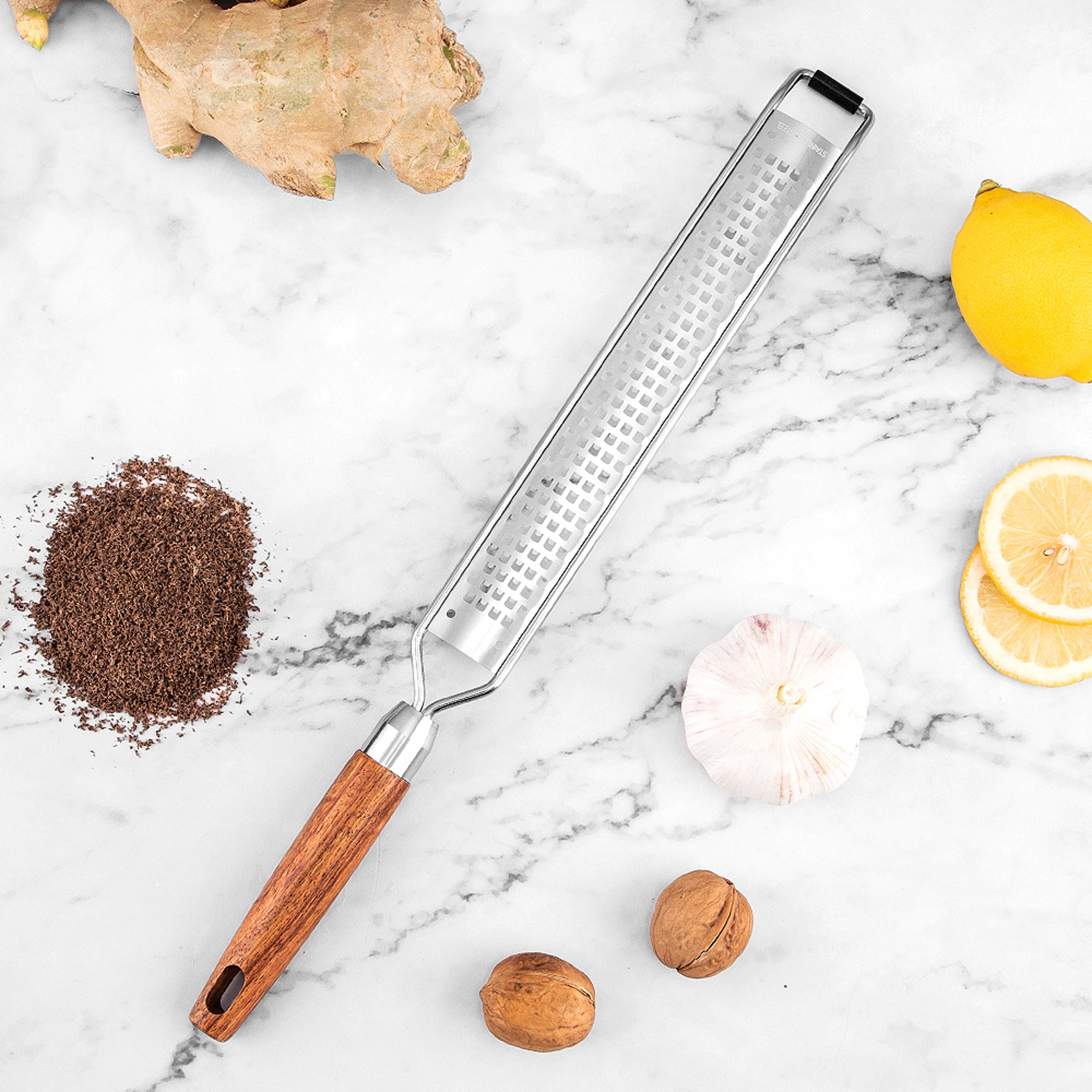 Stainless Steel Lemon Zester  Cheese Grater With Wooden Handle For Citrus Nutmeg  Hard Cheese 4