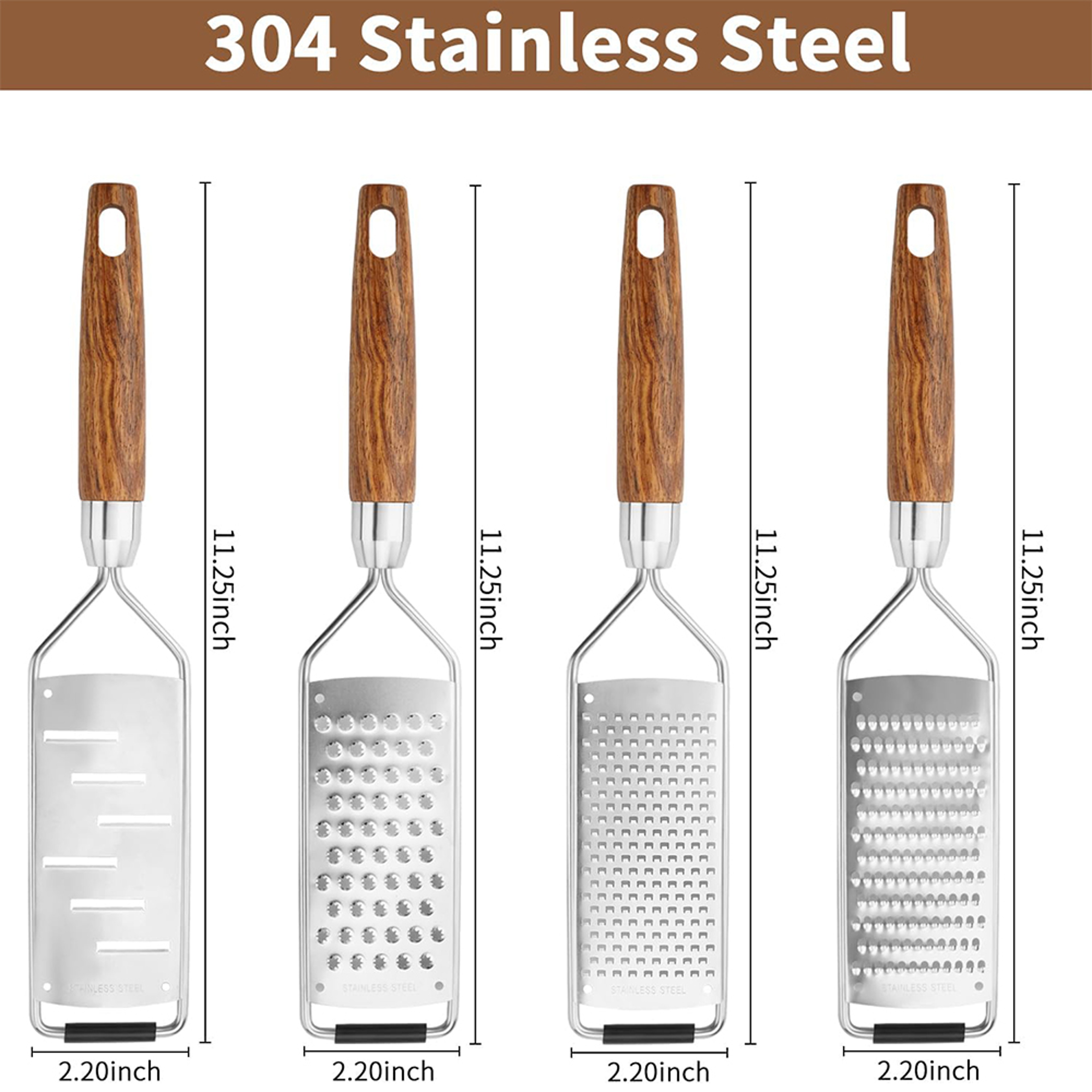 Premium Cheese Grater With Natural Wood Handle  Stainless Steel Zester 1