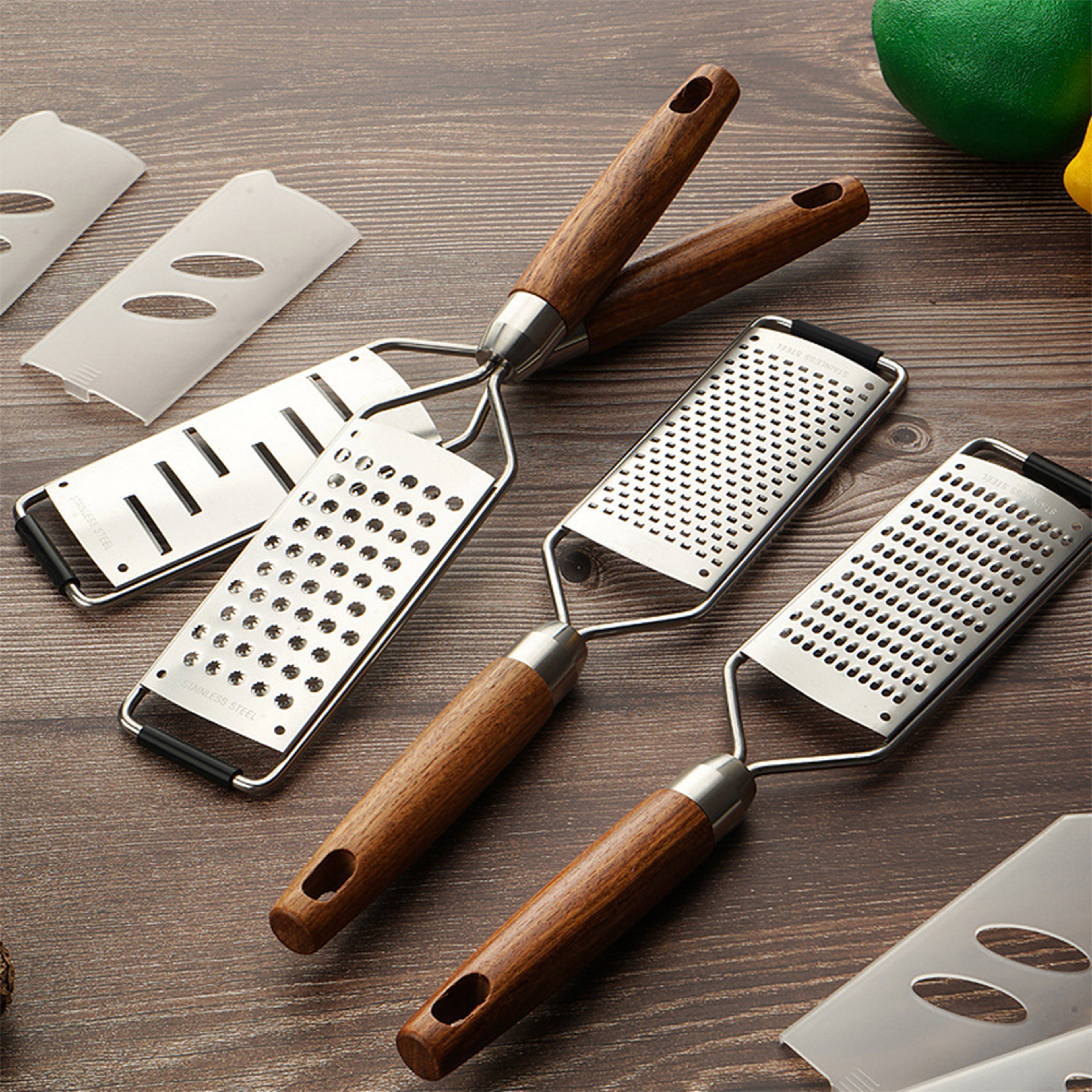 Premium Cheese Grater With Natural Wood Handle  Stainless Steel Zester 5