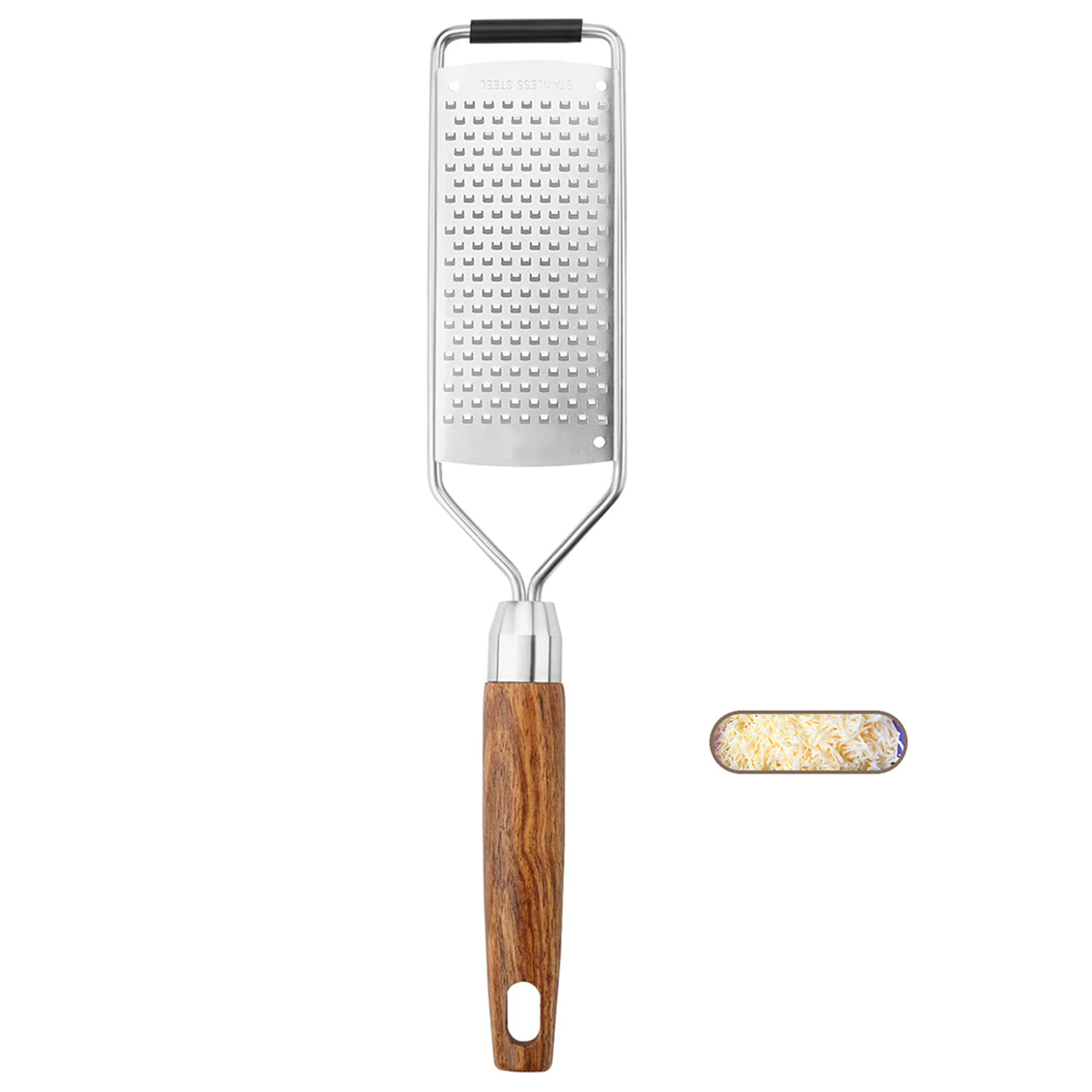 Premium Cheese Grater With Natural Wood Handle  Stainless Steel Zester 8
