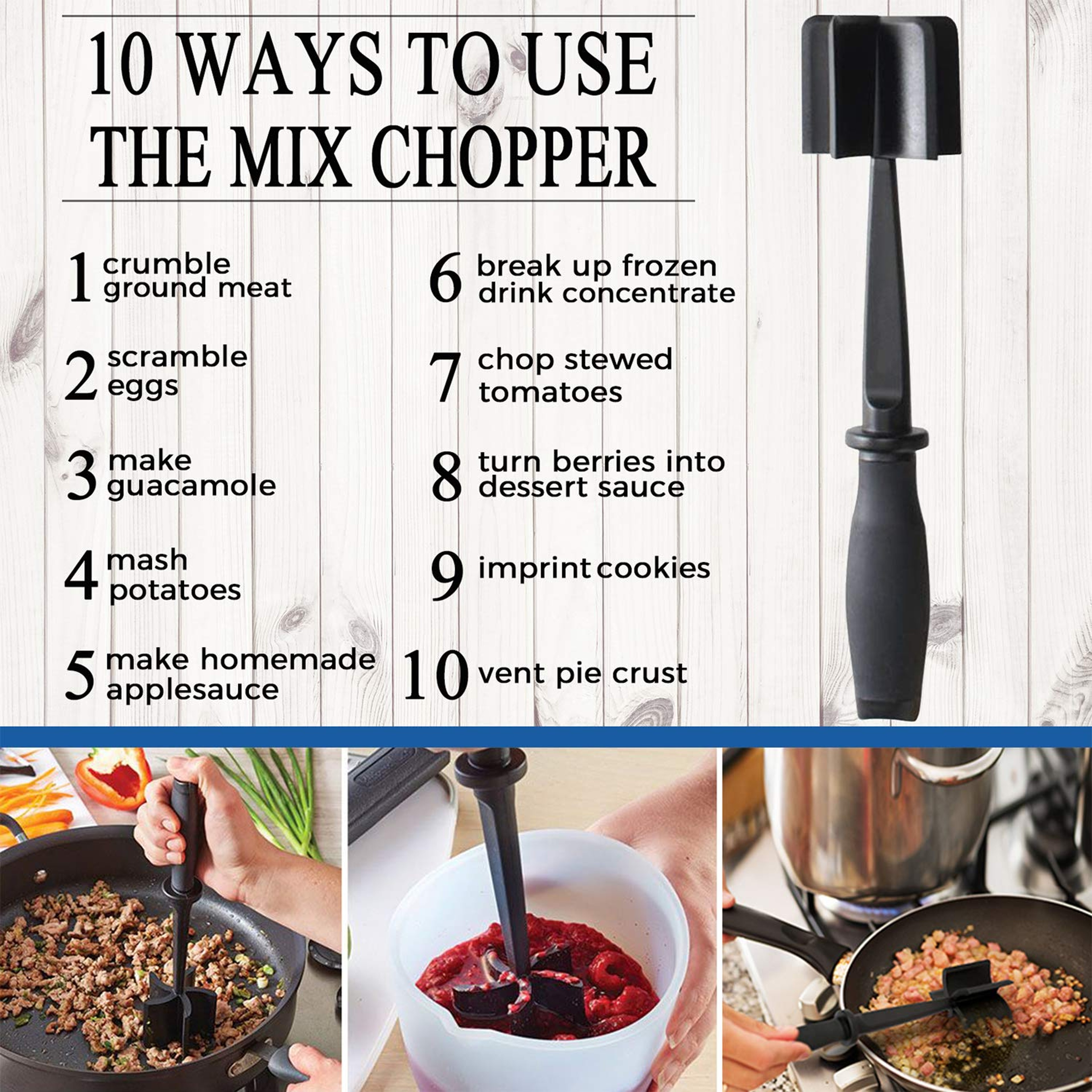Ergonomic Meat Chopper for Ground Beef Blade Hamburger Masher Tool – view 4