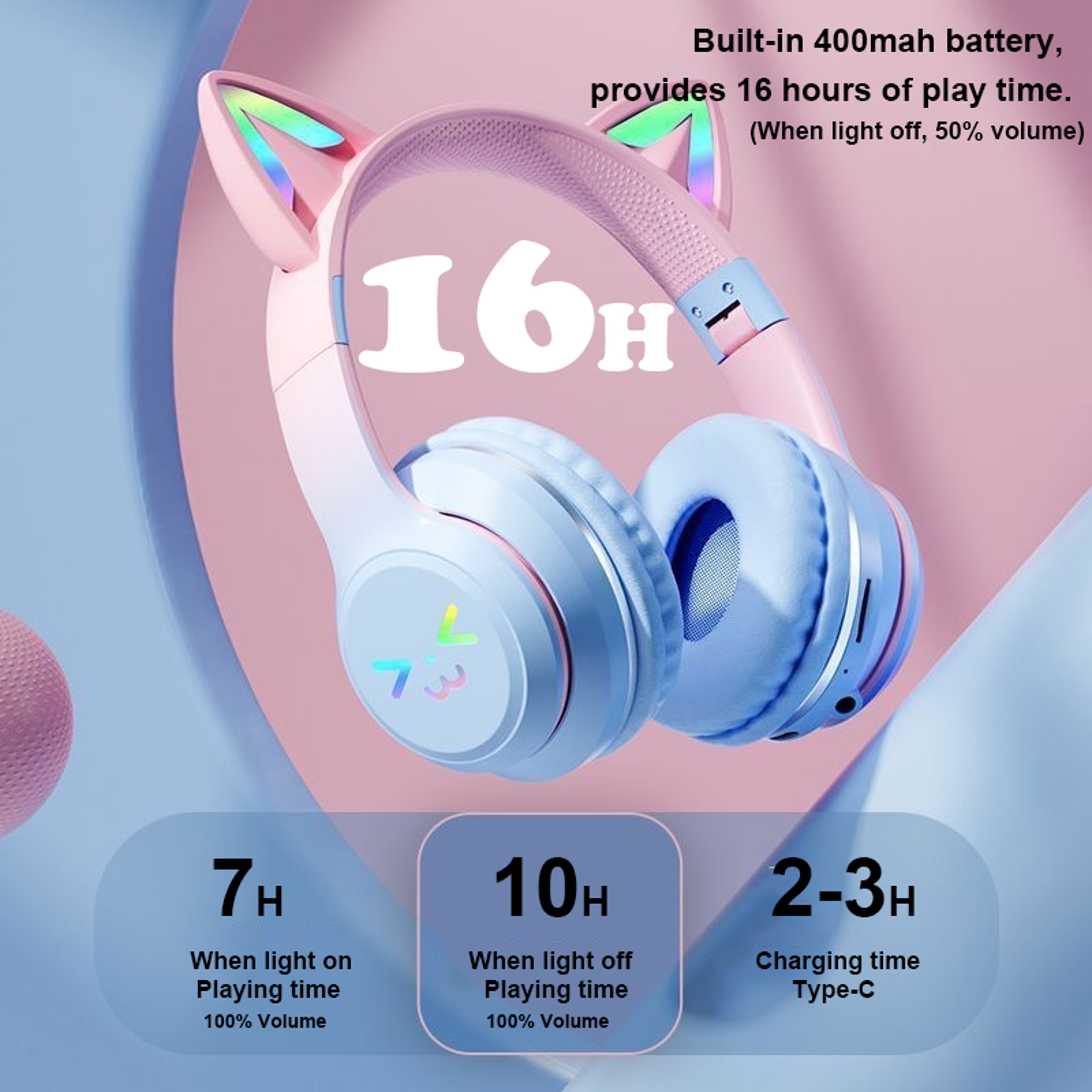 LumiCat RGB Bluetooth Headphones For Kids With LED Flashlight  Cat Ears 2