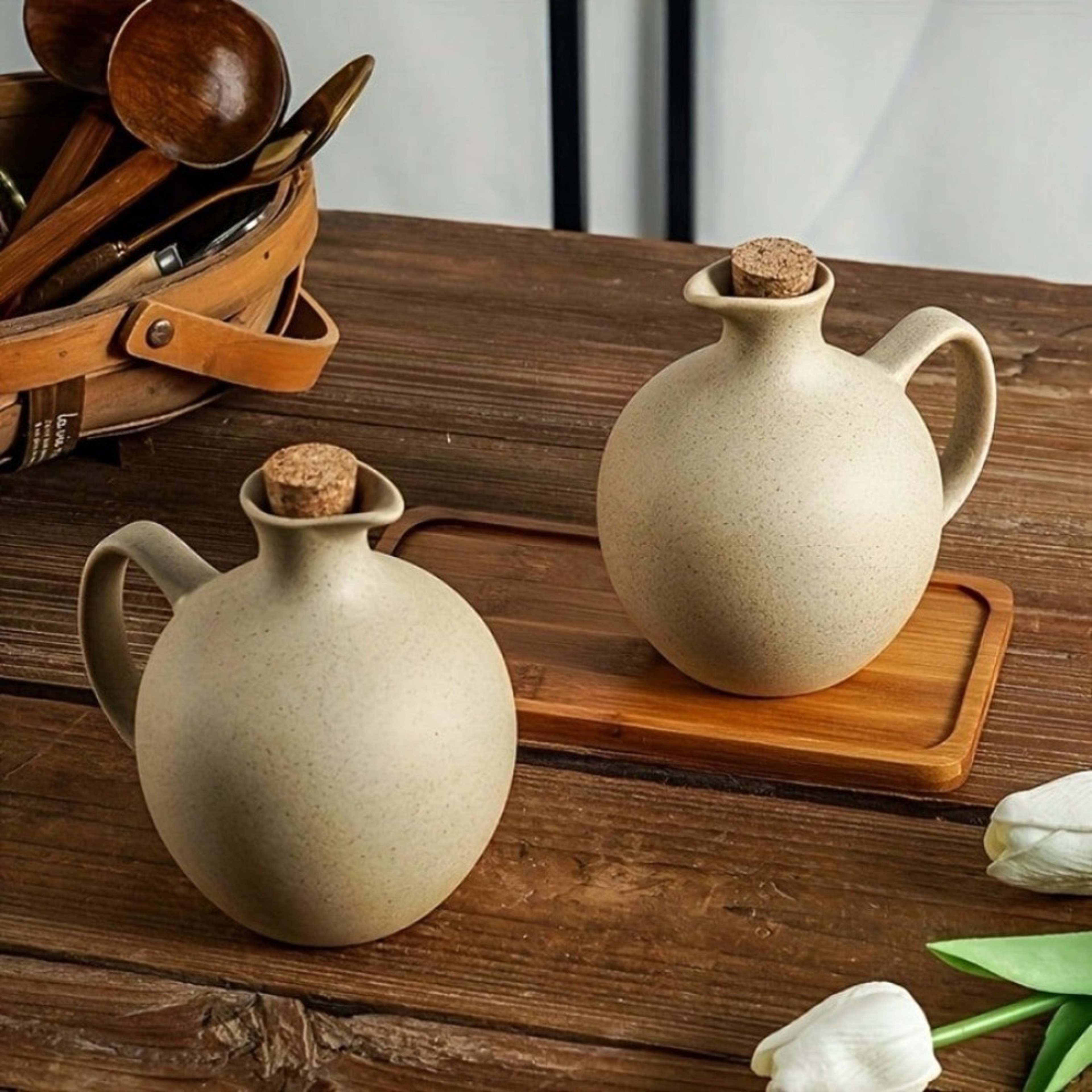 Rustic Ceramic Olive Oil Dispenser Large Capacity Soy Sauce & Chili Oil Bottle – view 3