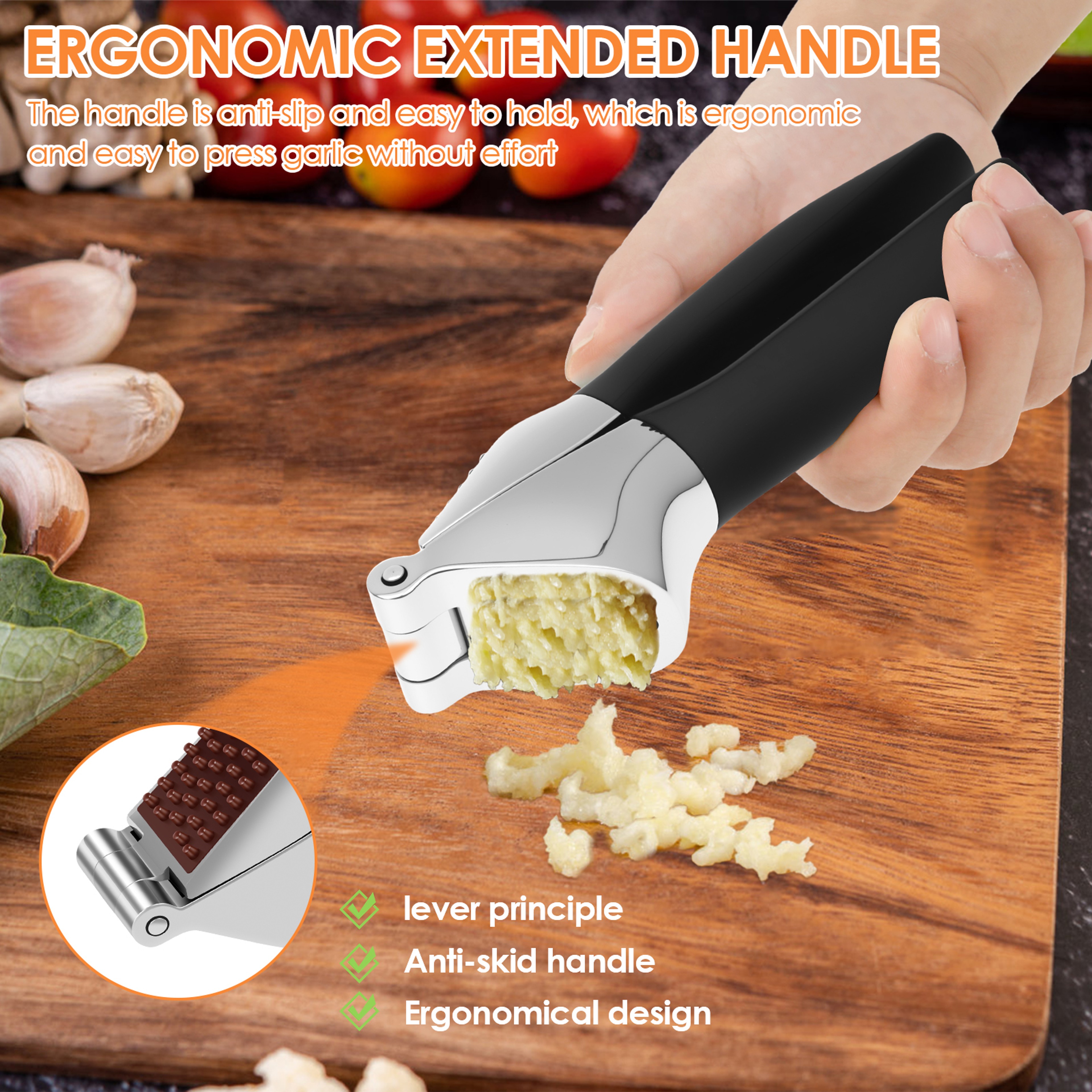Heavy Duty Garlic Press Zinc Alloy Ginger Crusher with Non Slip Ergonomic Handle – view 4