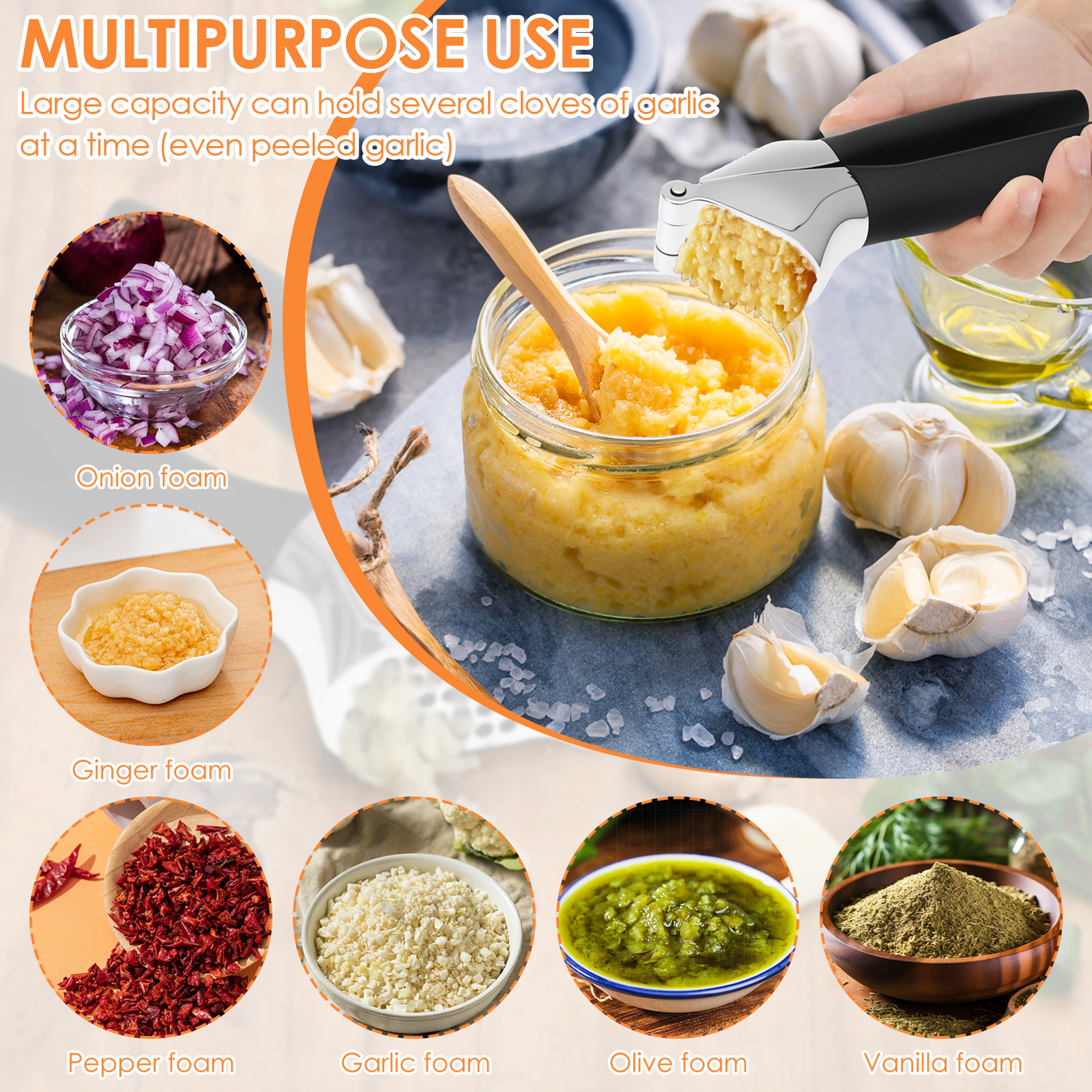 Heavy Duty Garlic Press Zinc Alloy Ginger Crusher with Non Slip Ergonomic Handle – view 6
