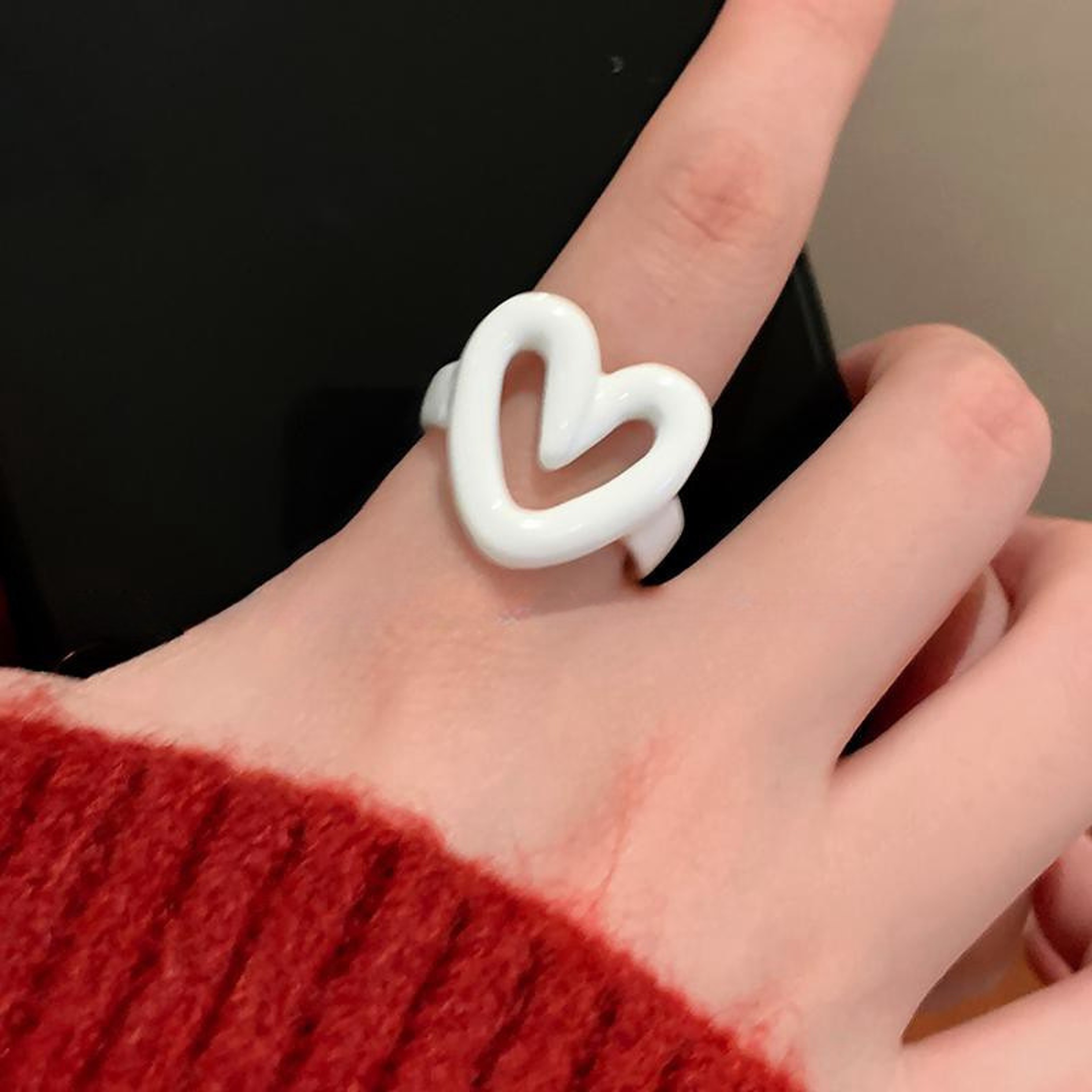 Sweetheart Enamel Heart Ring for Women Adjustable Fashion Jewelry – view 6