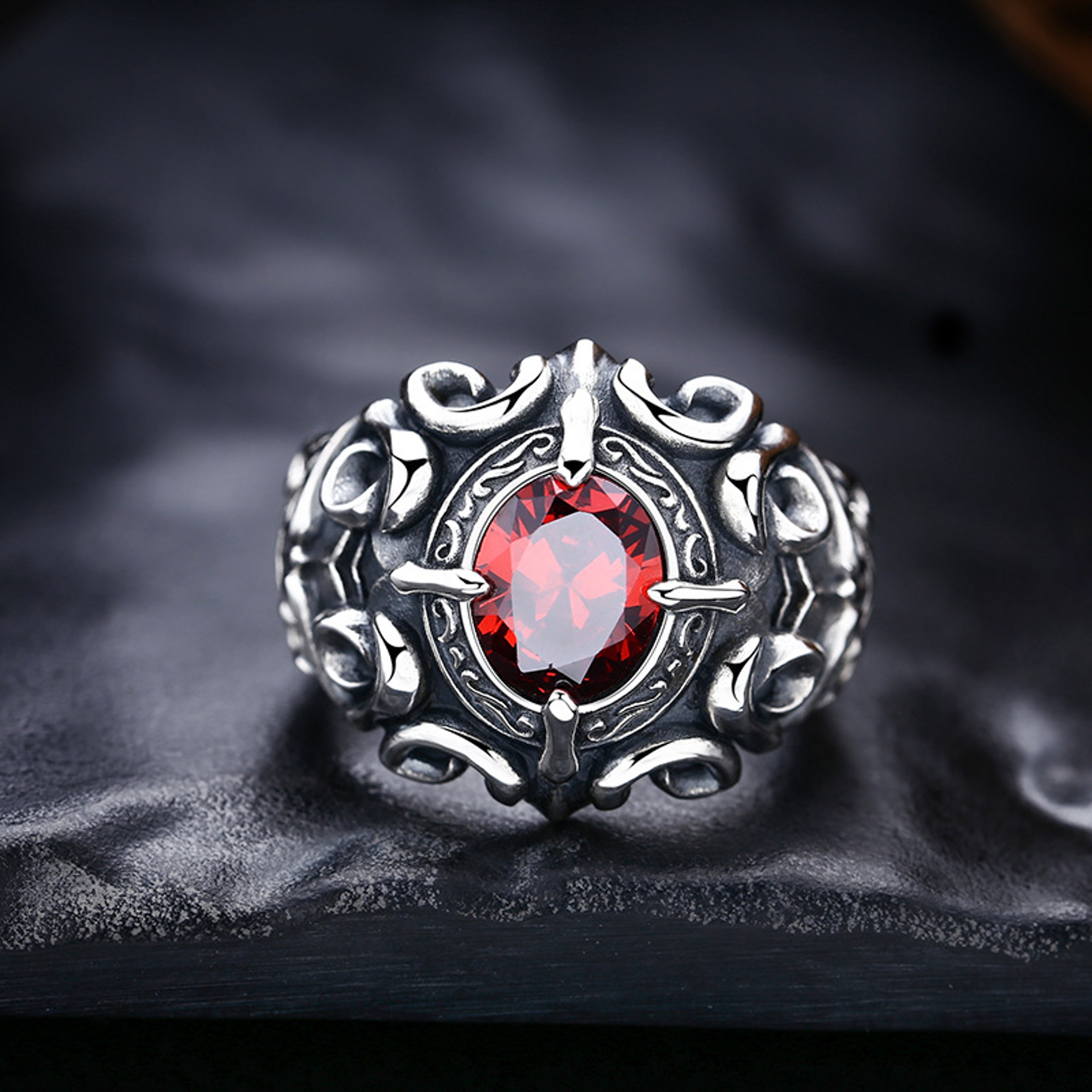 Crimson Heart Gothic Vine Ring Vintage Open Punk Jewelry – view 3