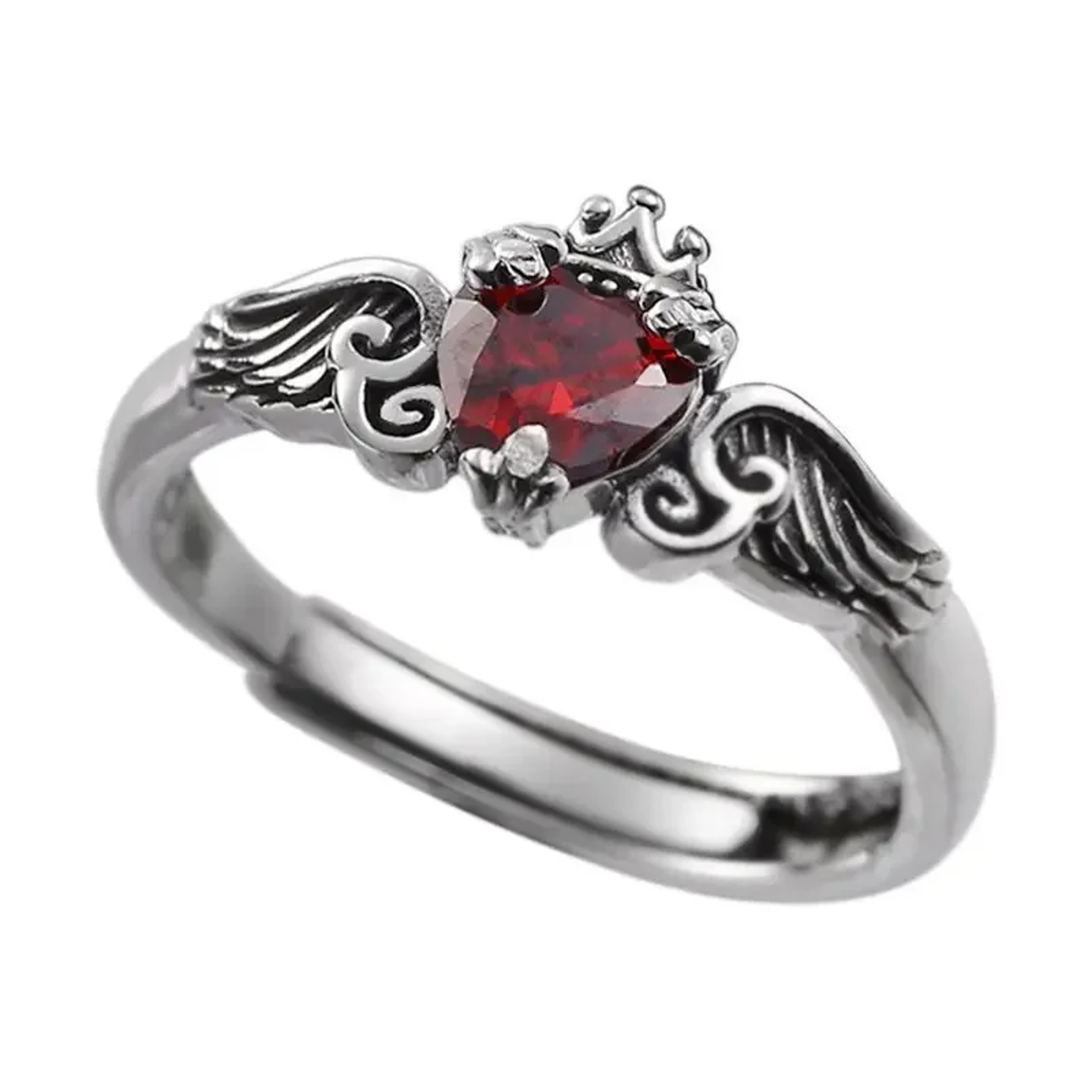 Crimson Heart Sterling Silver Red Zircon Gothic Engagement Ring – view 5