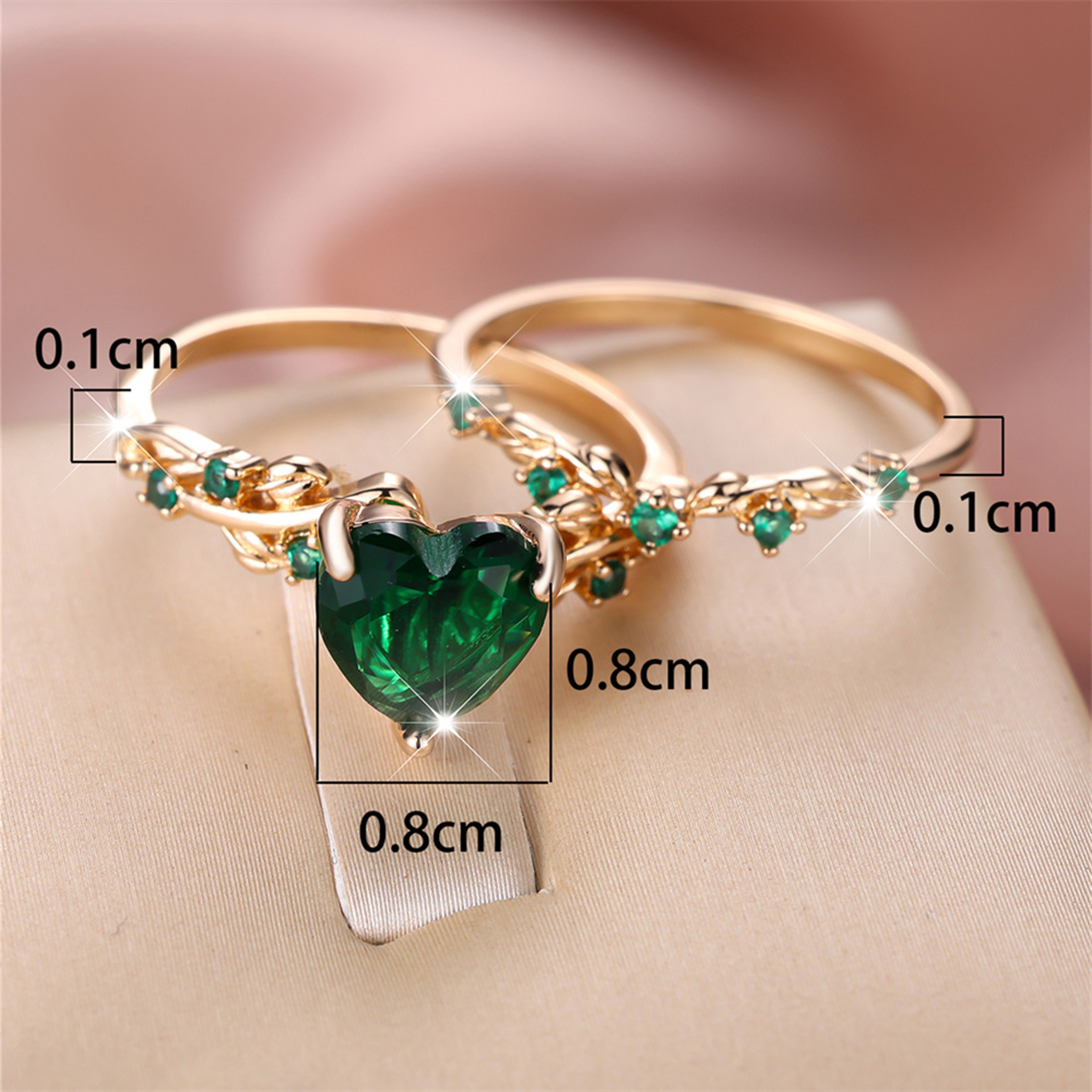 Rose Gold Heart Stone Bridal Ring Set For Women With Zircon Wedding Bands 4